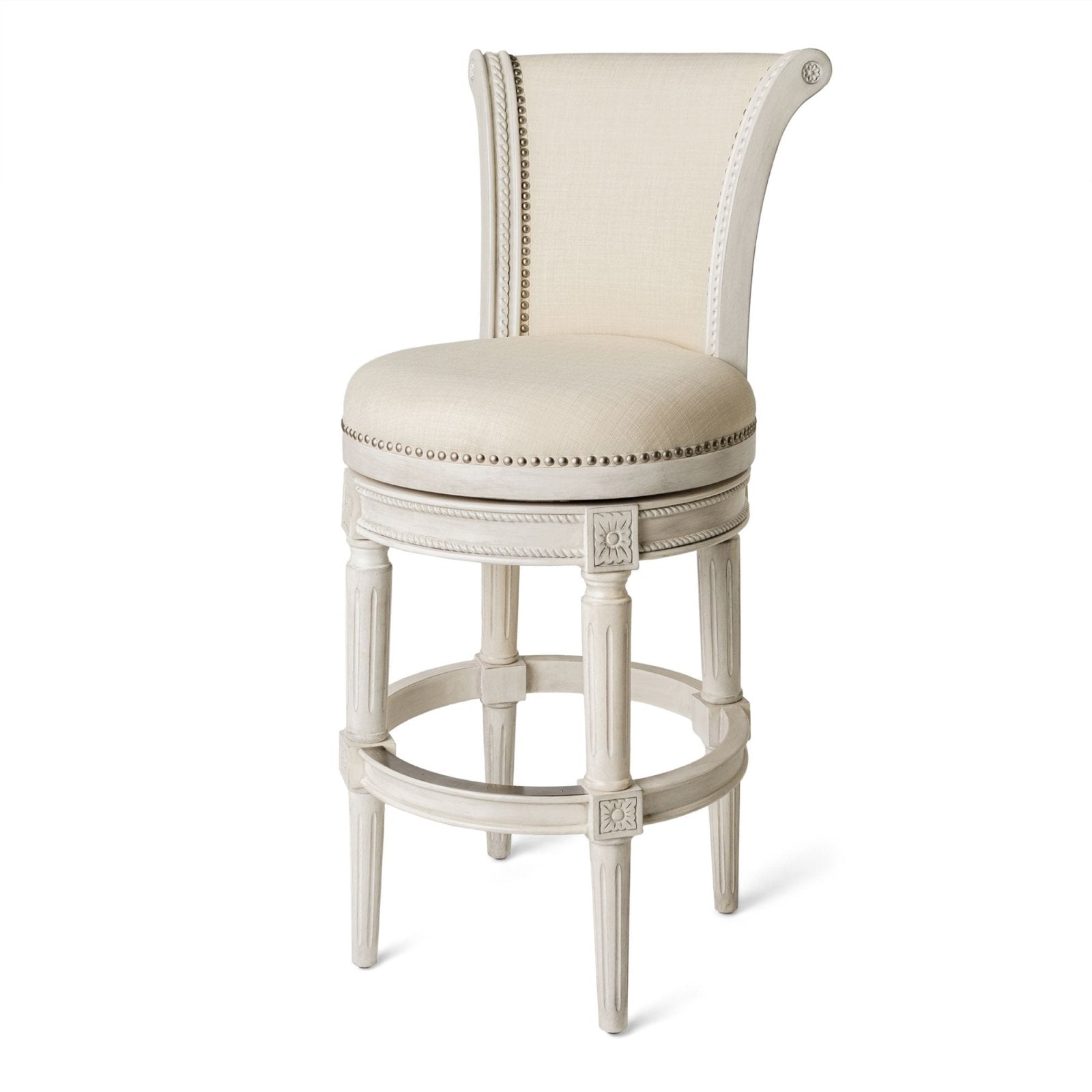 31" Pullman Bar Stool in White Oak Finish with Natural Fabric Upholstery