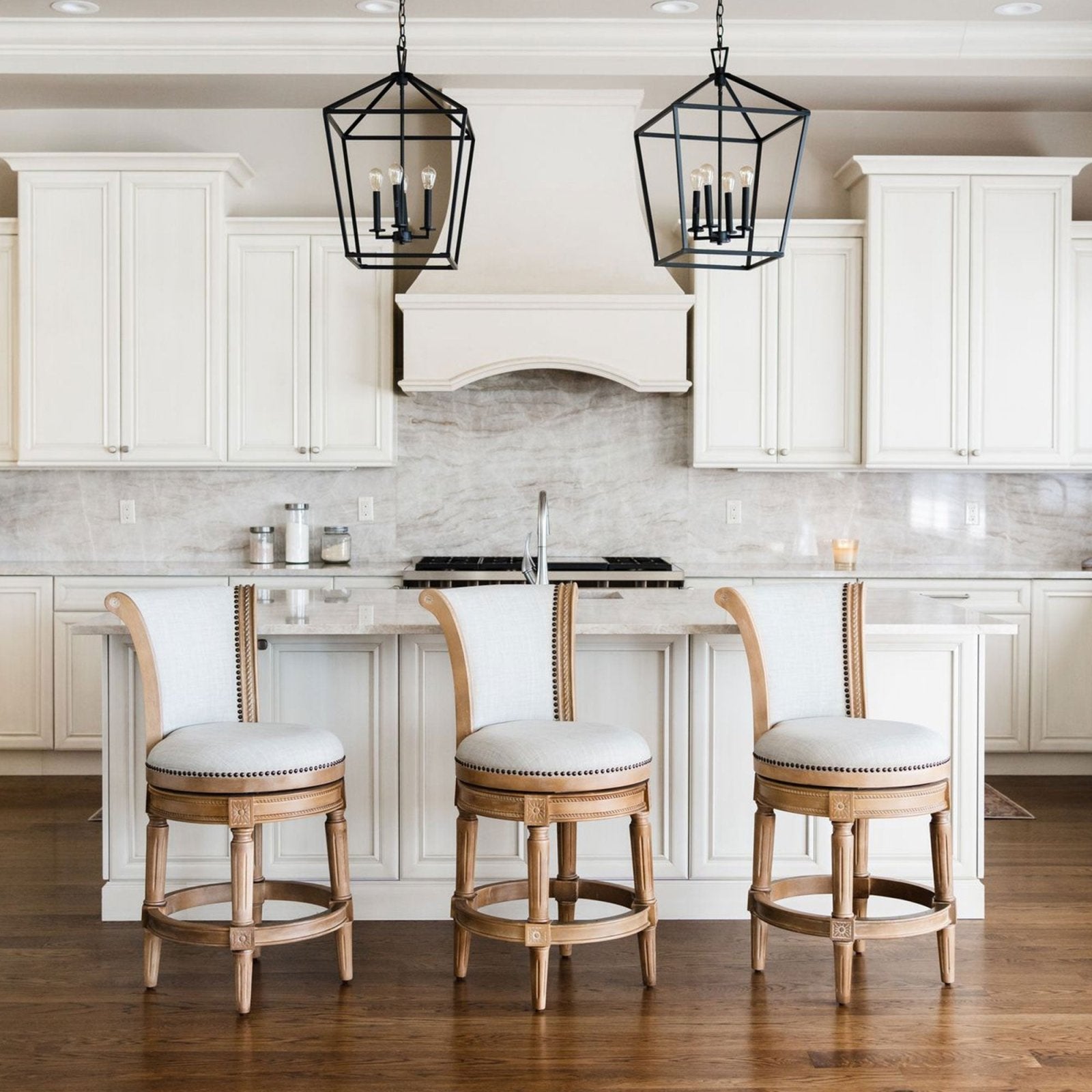 Pullman Bar Stool In Weathered Oak Finish With Sand Color Fabric Upholstery in Stools by Maven Lane