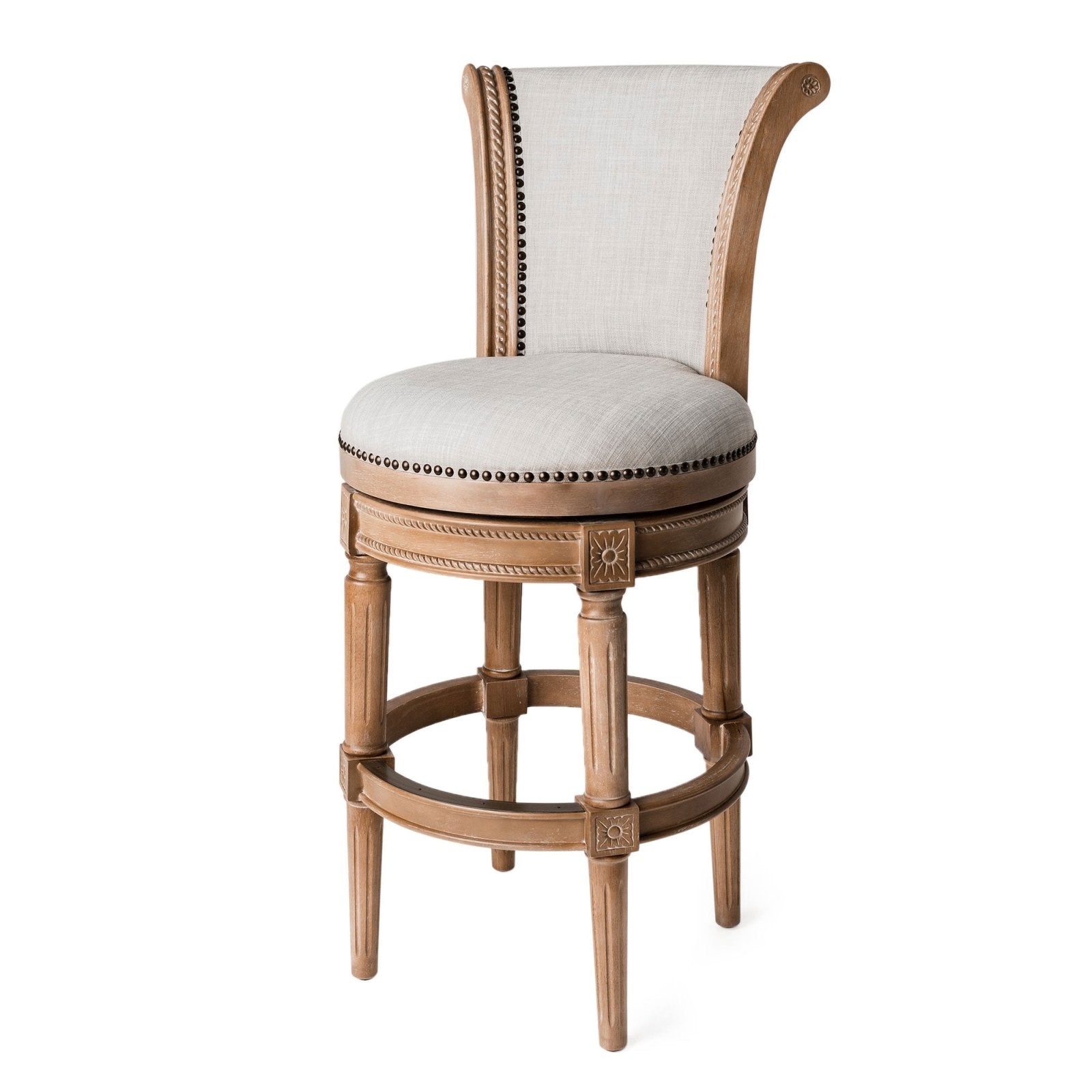 Pullman Bar Stool In Weathered Oak Finish With Sand Color Fabric Upholstery in Stools by Maven Lane