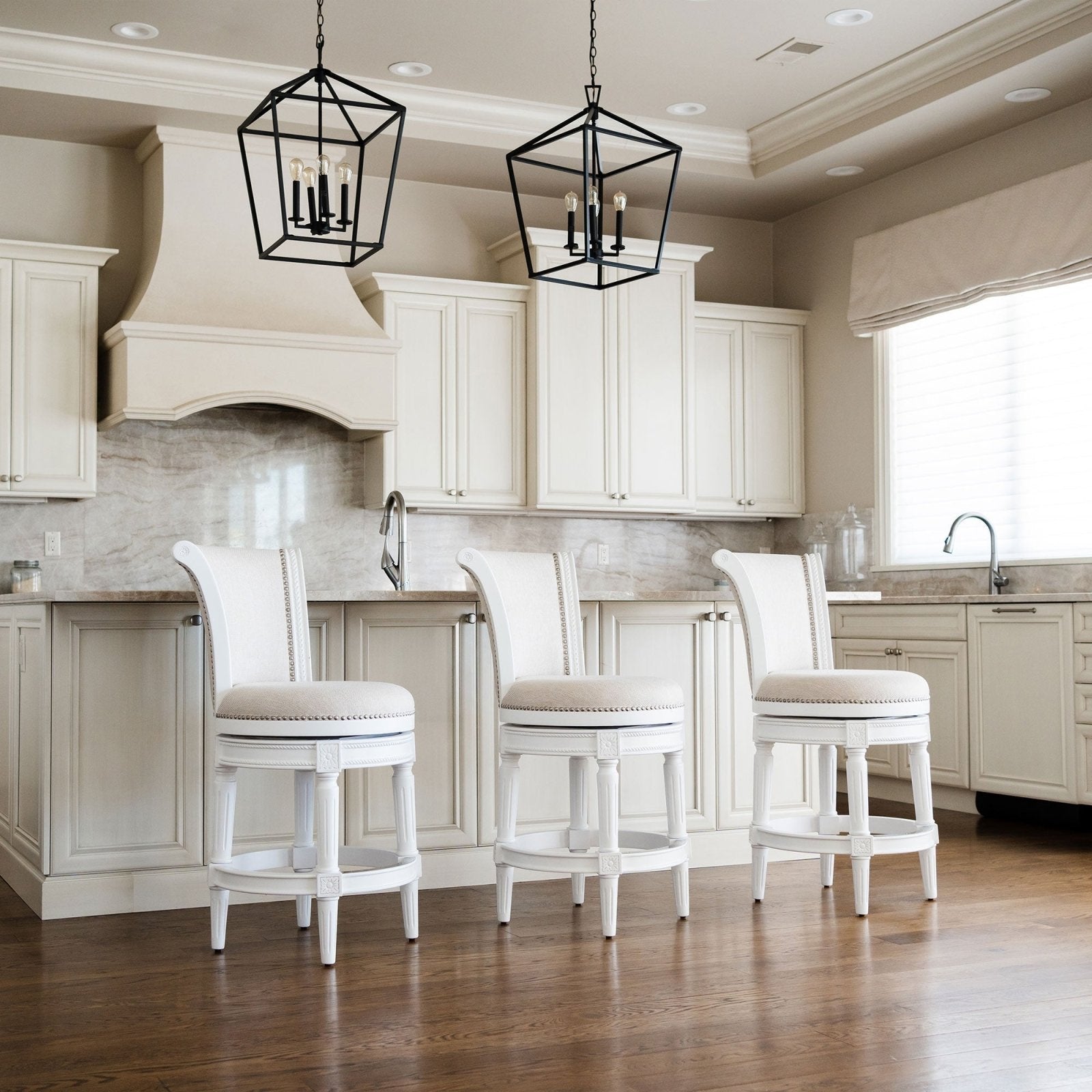 Pullman Counter Stool In Alabaster White Finish With Cream Fabric Upholstery in Stools by Maven Lane