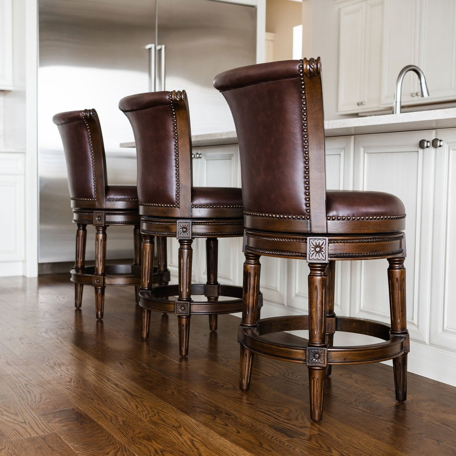 Pullman Counter Stool in Dark Walnut Finish with Vintage Brown Vegan Leather in Stools by Maven Lane