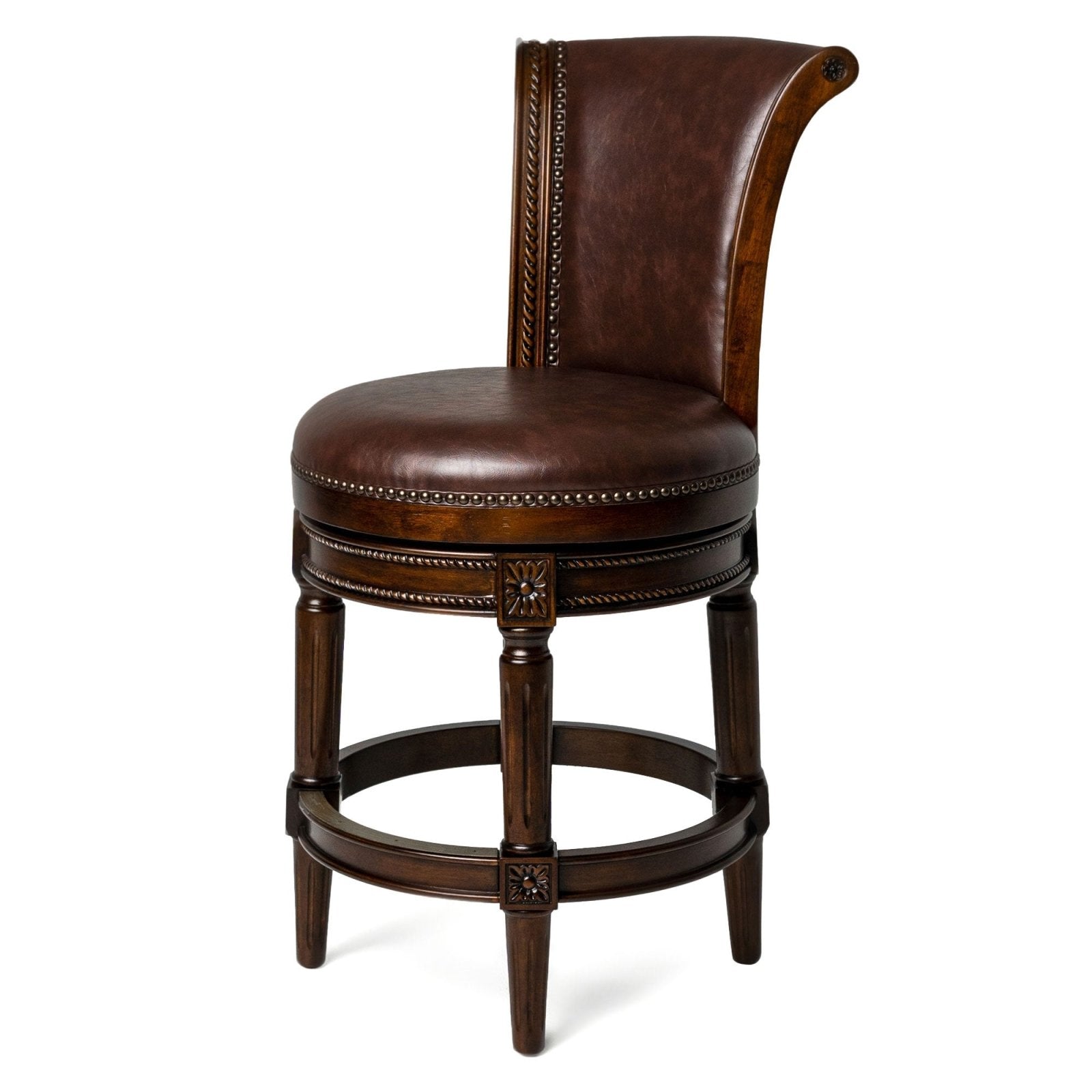 Pullman Counter Stool in Dark Walnut Finish with Vintage Brown Vegan Leather in Stools by Maven Lane