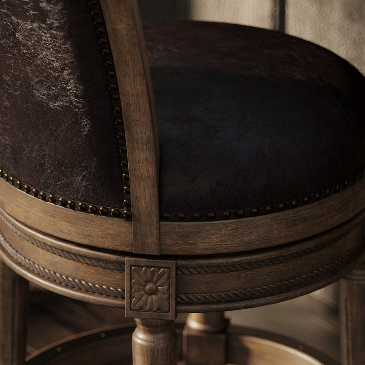 Pullman Counter Stool in Walnut Finish w/ Marksman Saddle Vegan Leather in Stools by Maven Lane