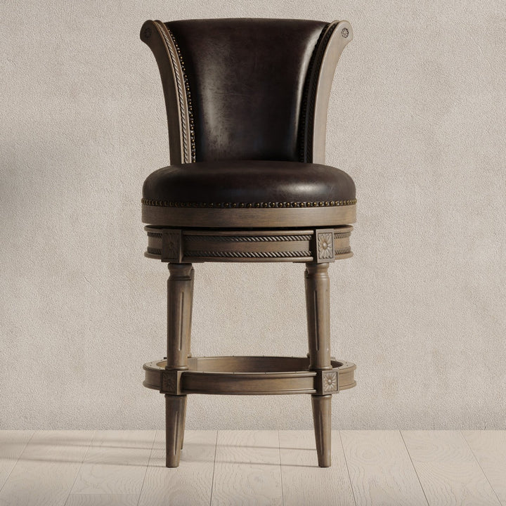 Pullman Counter Stool in Walnut Finish w/ Marksman Saddle Vegan Leather in Stools by Maven Lane