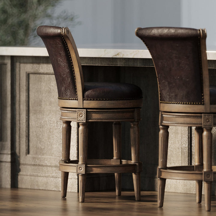 Pullman Counter Stool in Walnut Finish w/ Marksman Saddle Vegan Leather in Stools by Maven Lane