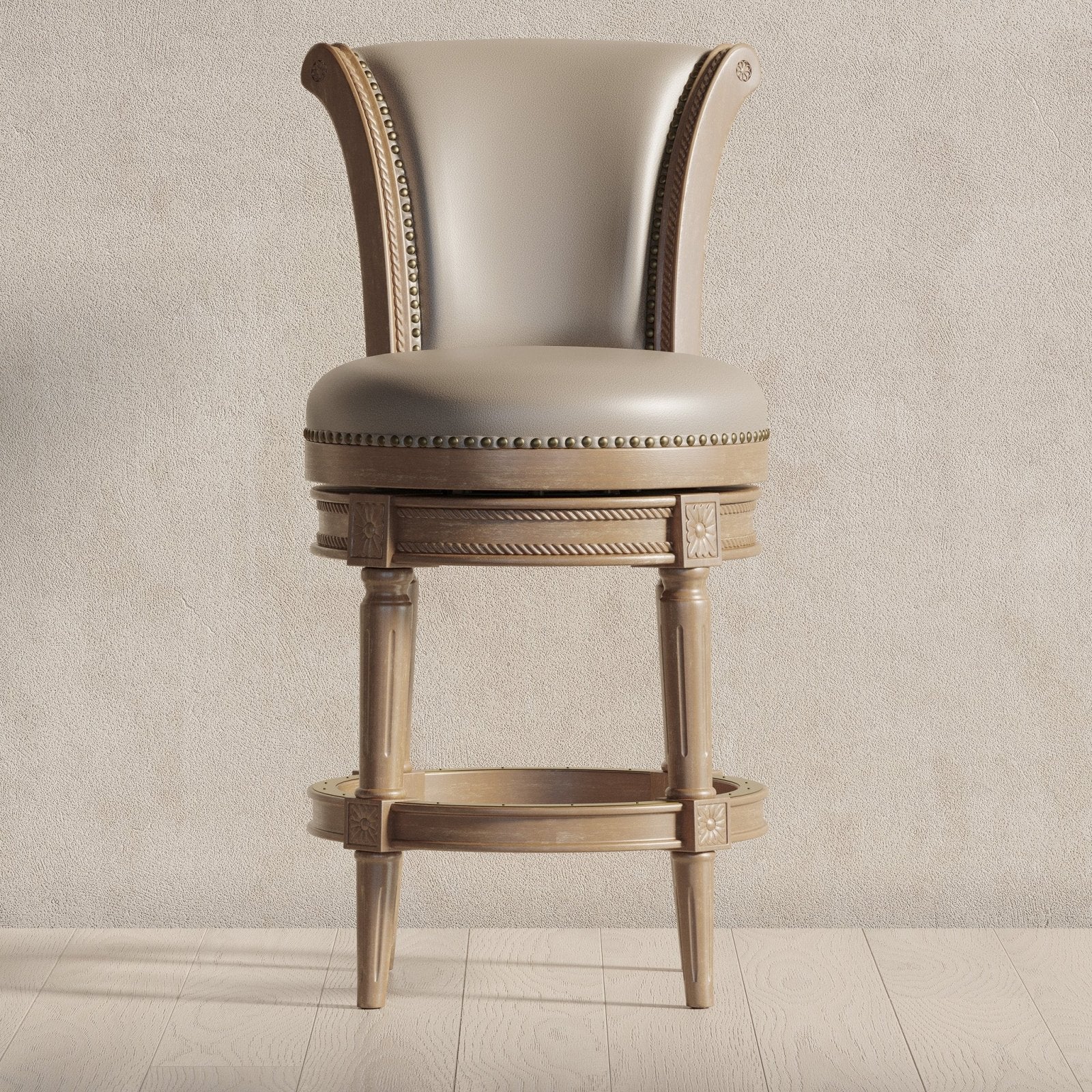 26" Pullman Counter Stool in Weathered Oak Finish with Avanti Bone Vegan Leather in Stools by Maven Lane