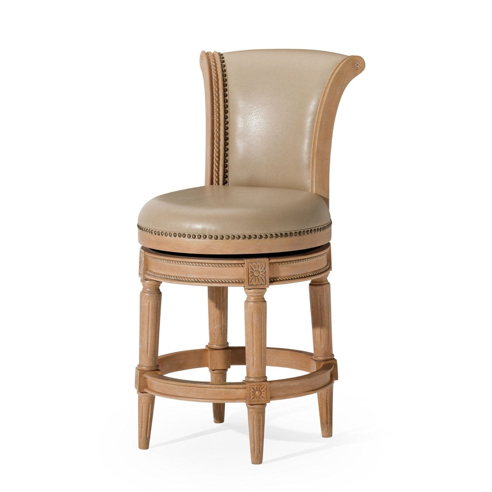 26" Pullman Counter Stool in Weathered Oak Finish with Avanti Bone Vegan Leather in Stools by Maven Lane
