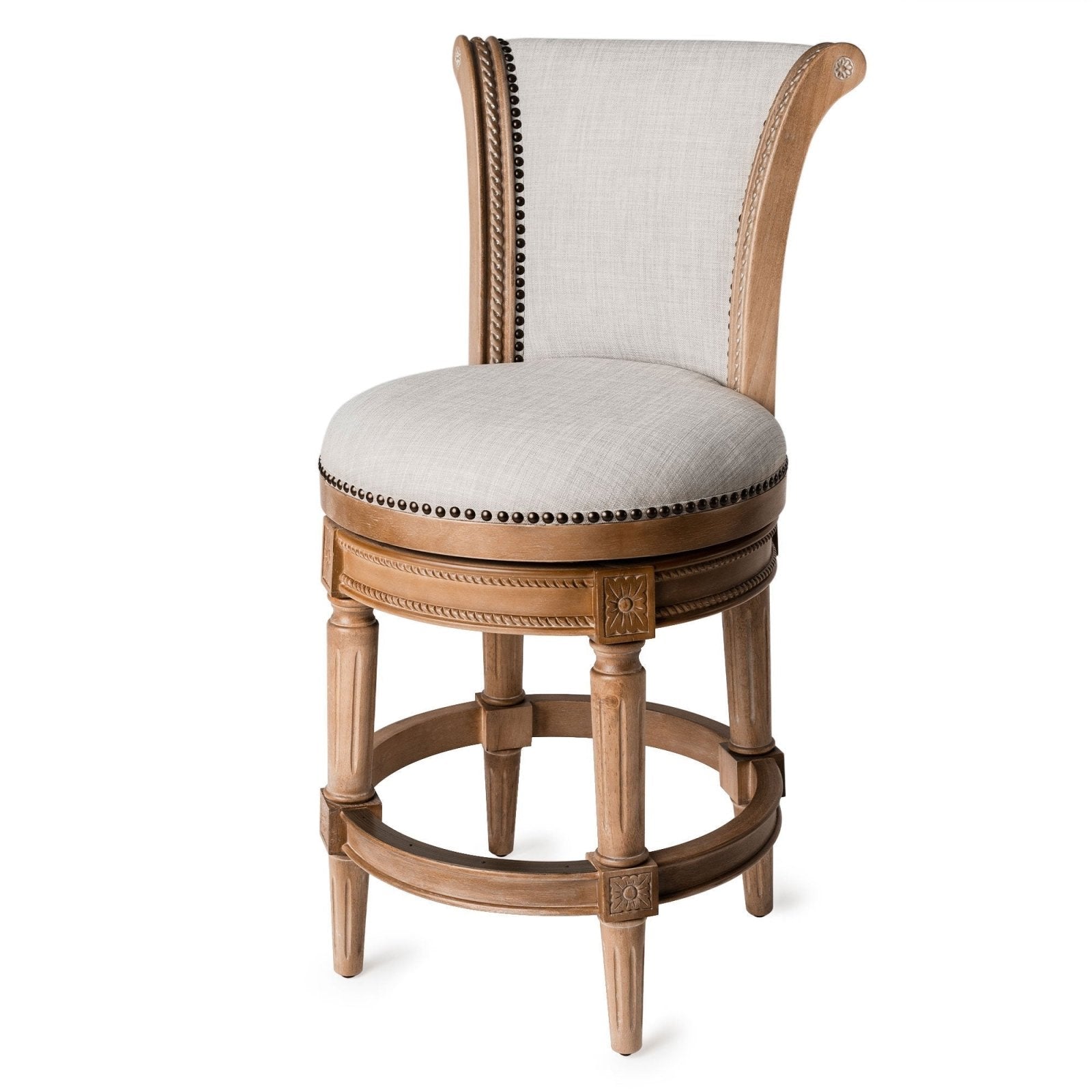 Pullman Counter Stool In Weathered Oak Finish With Sand Color Fabric Upholstery in Stools by Maven Lane