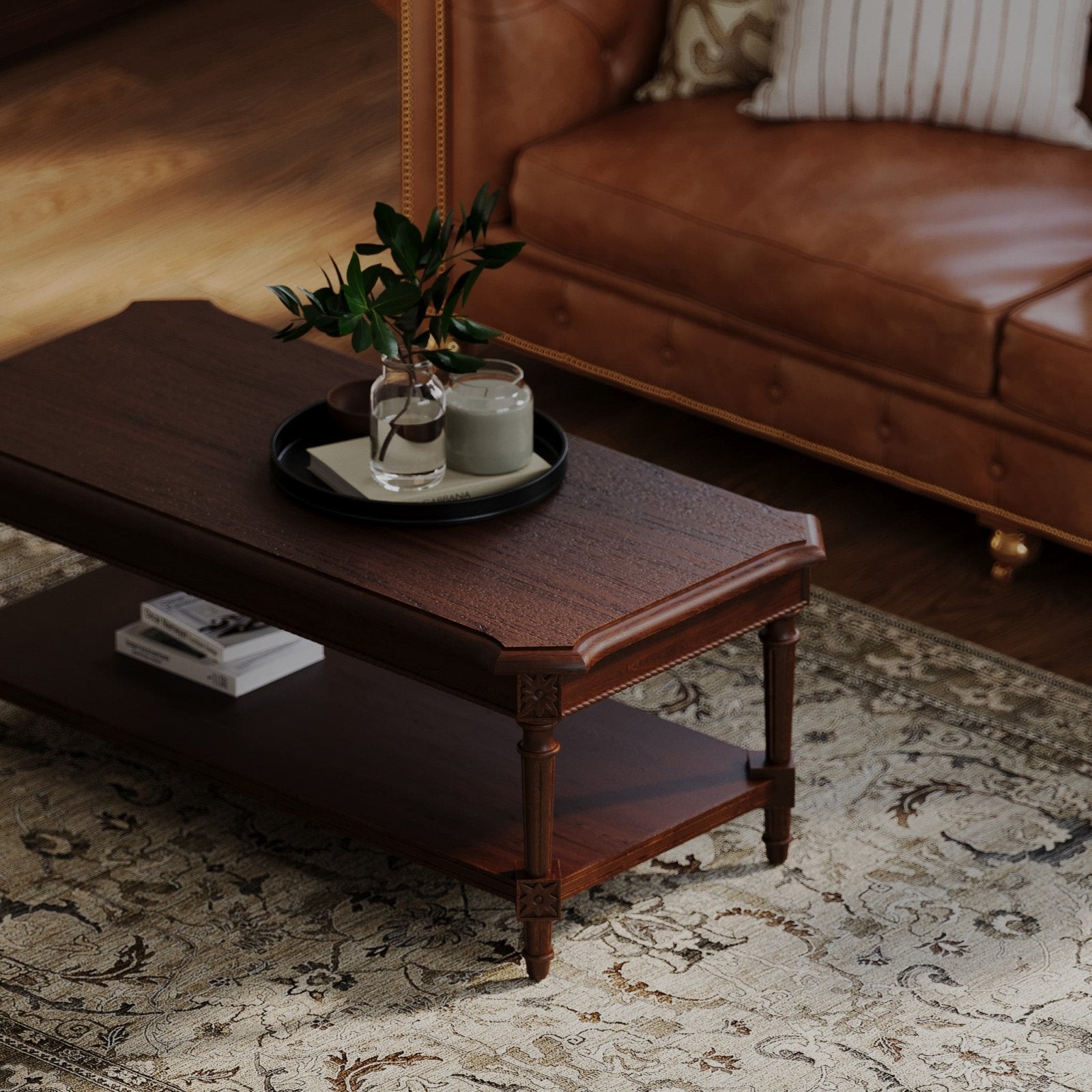 Pullman Traditional Rectangular Wooden Coffee Table in Antiqued Brown Finish in Accent Tables by Maven Lane