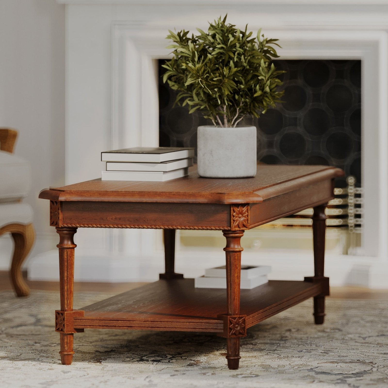 Pullman Traditional Rectangular Wooden Coffee Table in Antiqued Brown Finish in Accent Tables by Maven Lane