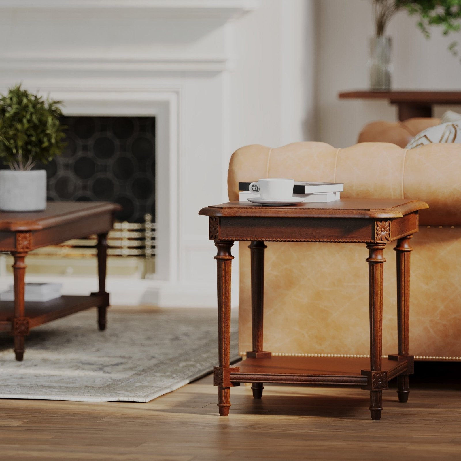 Pullman Traditional Square Wooden Side Table in Antiqued Brown Finish in Accent Tables by Maven Lane