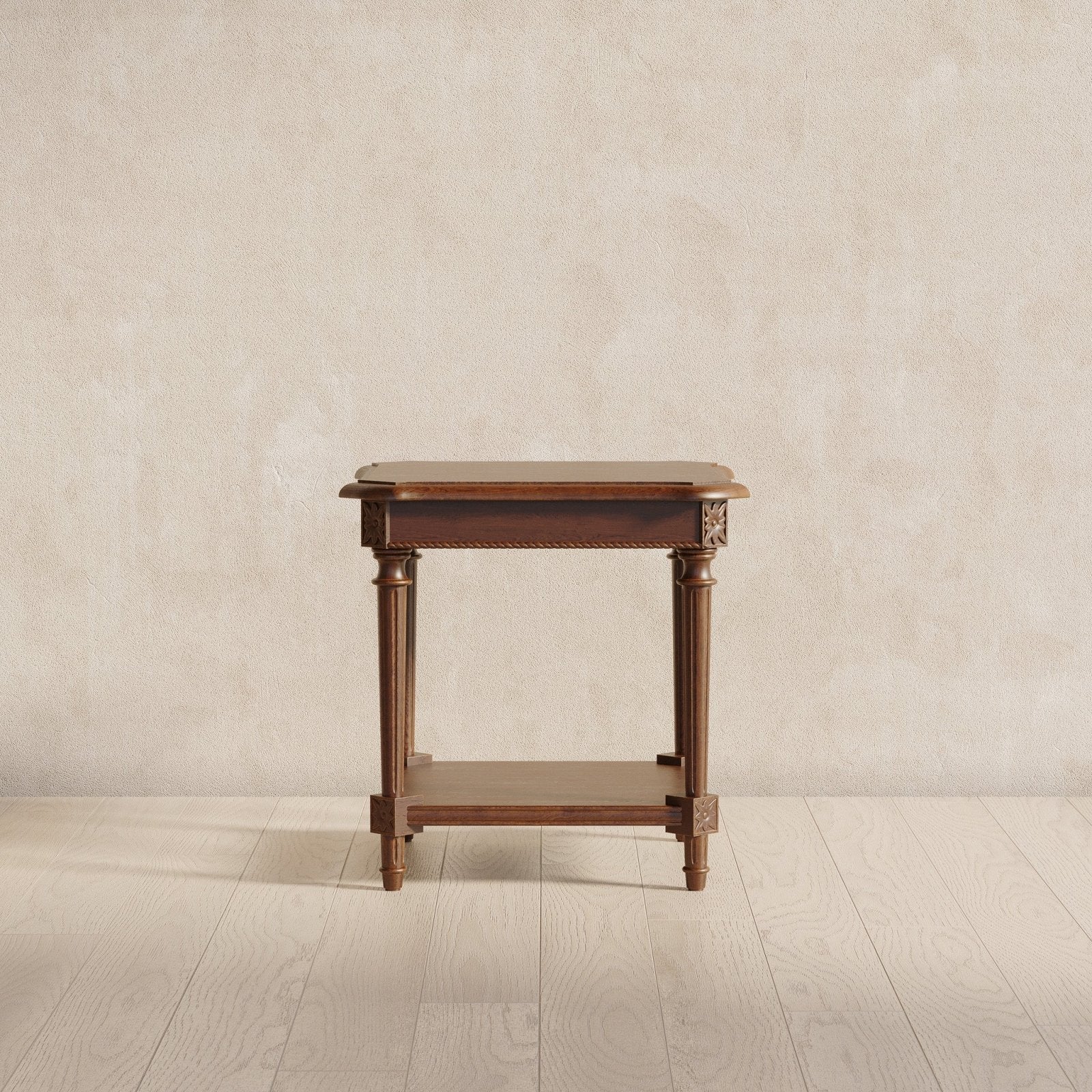 Pullman Traditional Square Wooden Side Table in Antiqued Brown Finish in Accent Tables by Maven Lane