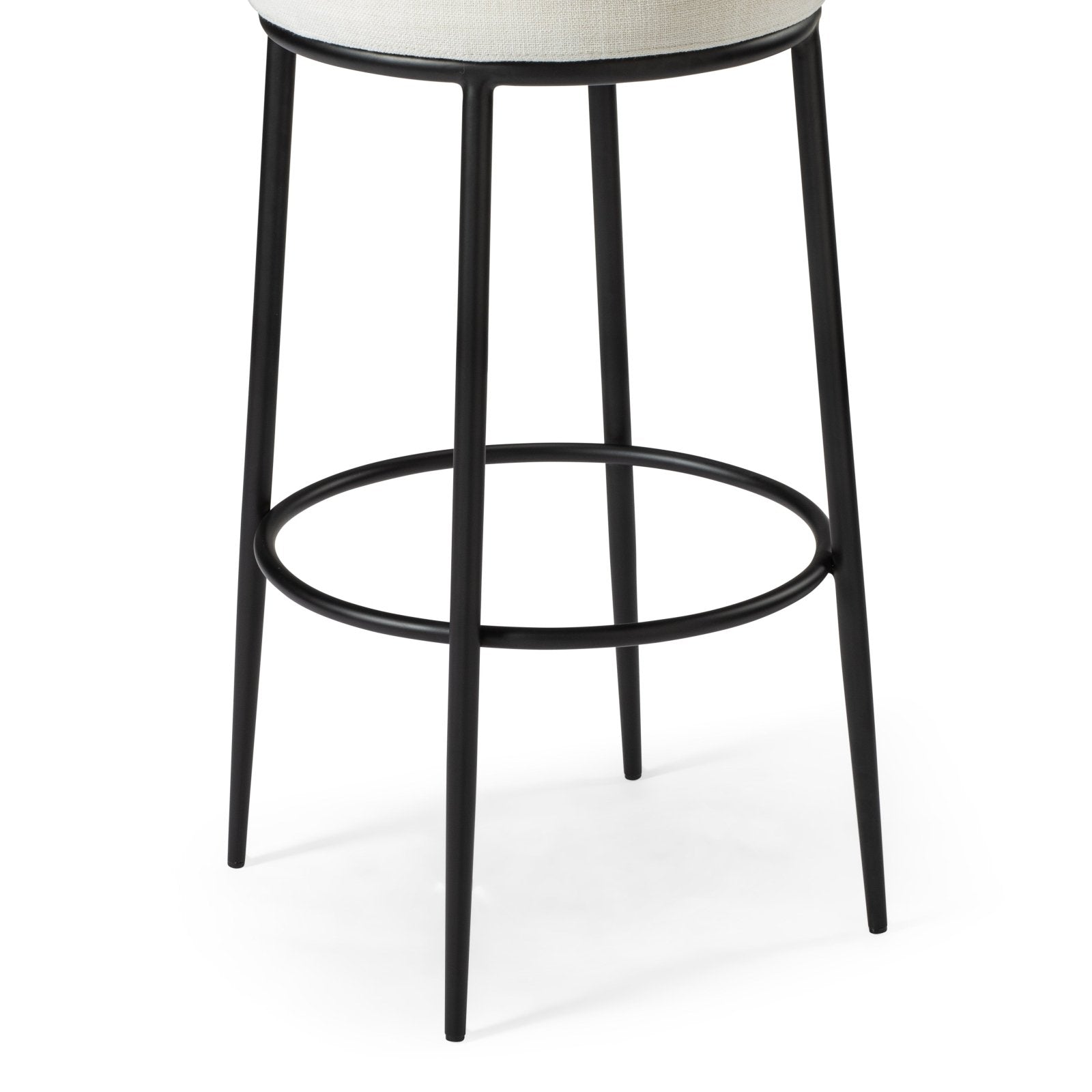 Stella Bar Stool In Matte Black Finish With Snow White Fabric Upholstery in Stools by Maven Lane