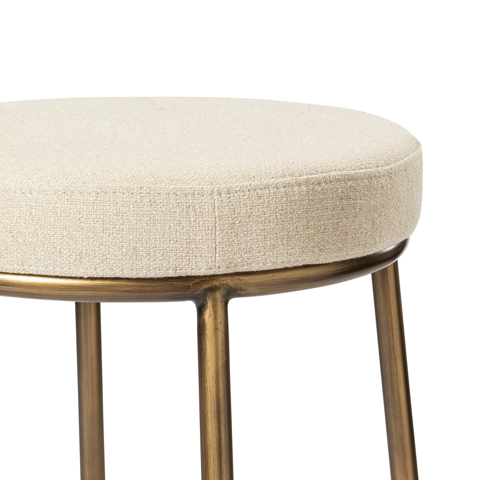 26" Stella Counter Stool in Antique Brass Finish with Light Beige Fabric Upholstery in Stools by Maven Lane