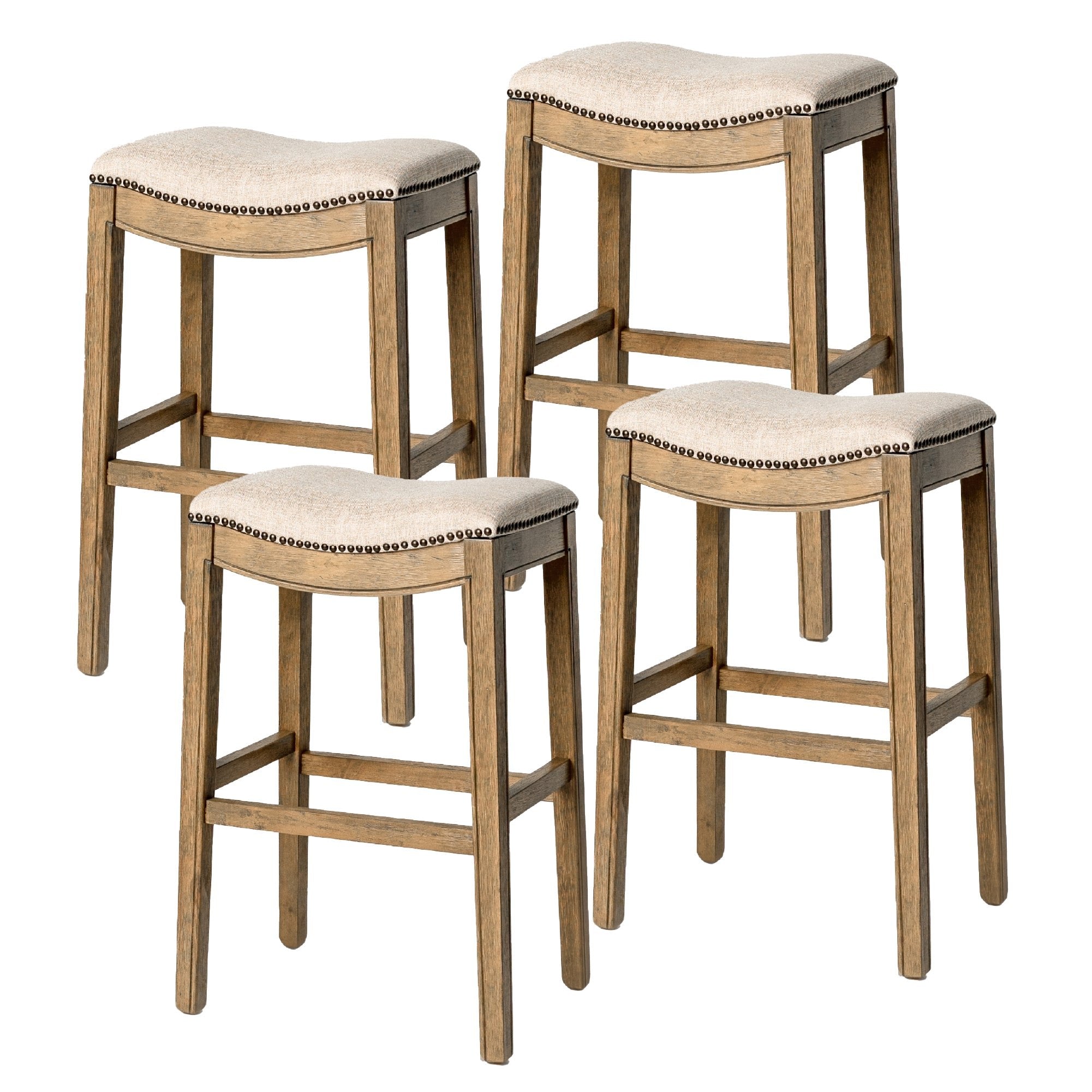 31" Adrien Saddle Bar Stool in Light Brown Finish with Natural Fabric (Set of 4) in Stools by Maven Lane