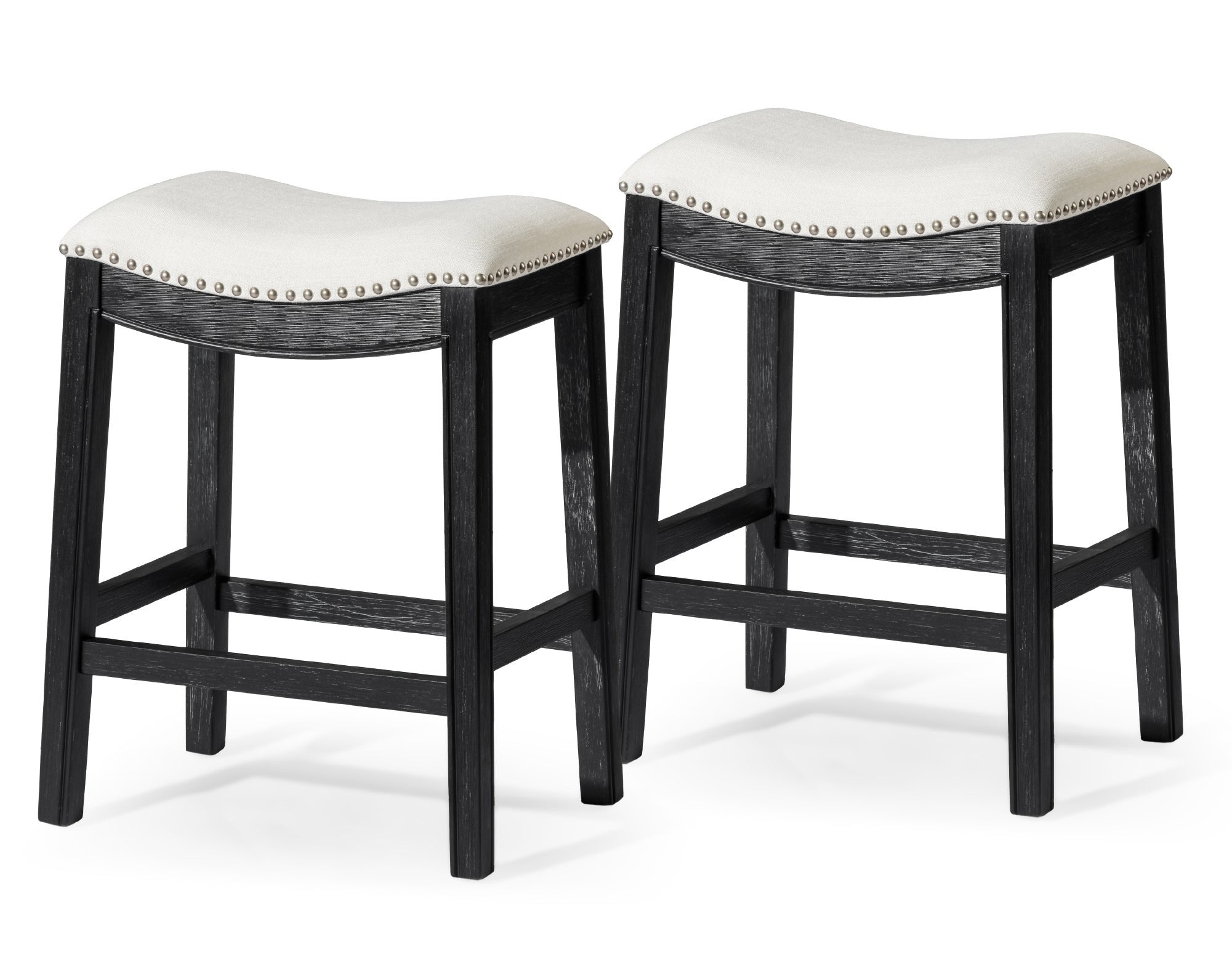 26" Adrien Saddle Counter Stool in Black Finish with White Fabric (Set of 2) in Stools by Maven Lane