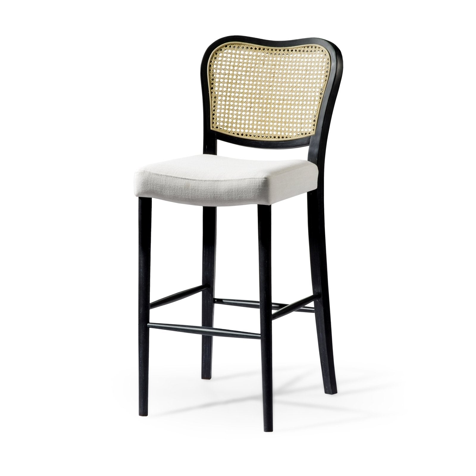 Vera Bar Stool In Aged Black With Snow White Upholstery in Stools by Maven Lane