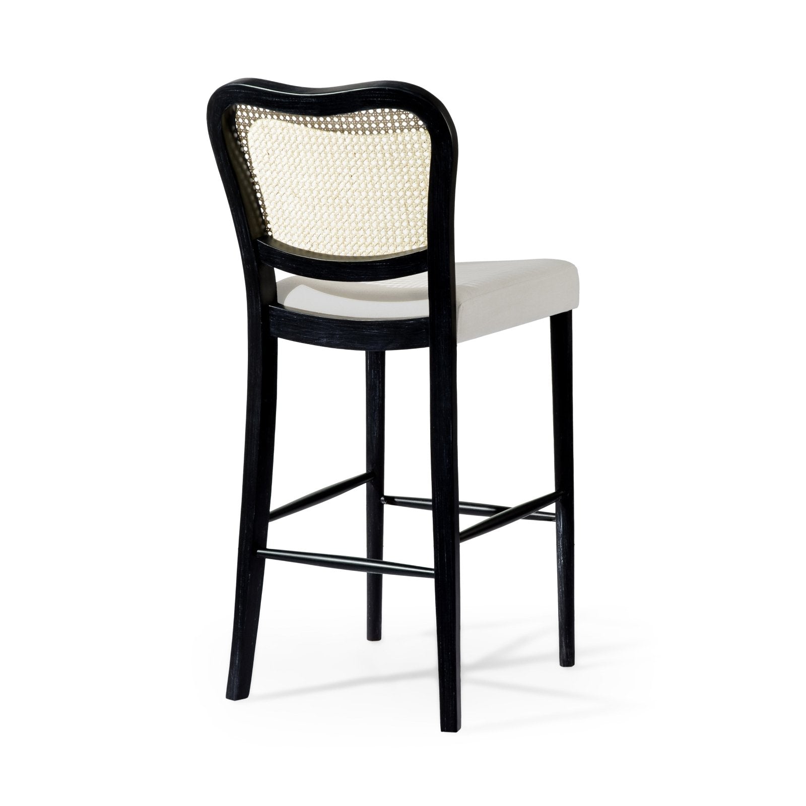 Vera Bar Stool In Aged Black With Snow White Upholstery in Stools by Maven Lane