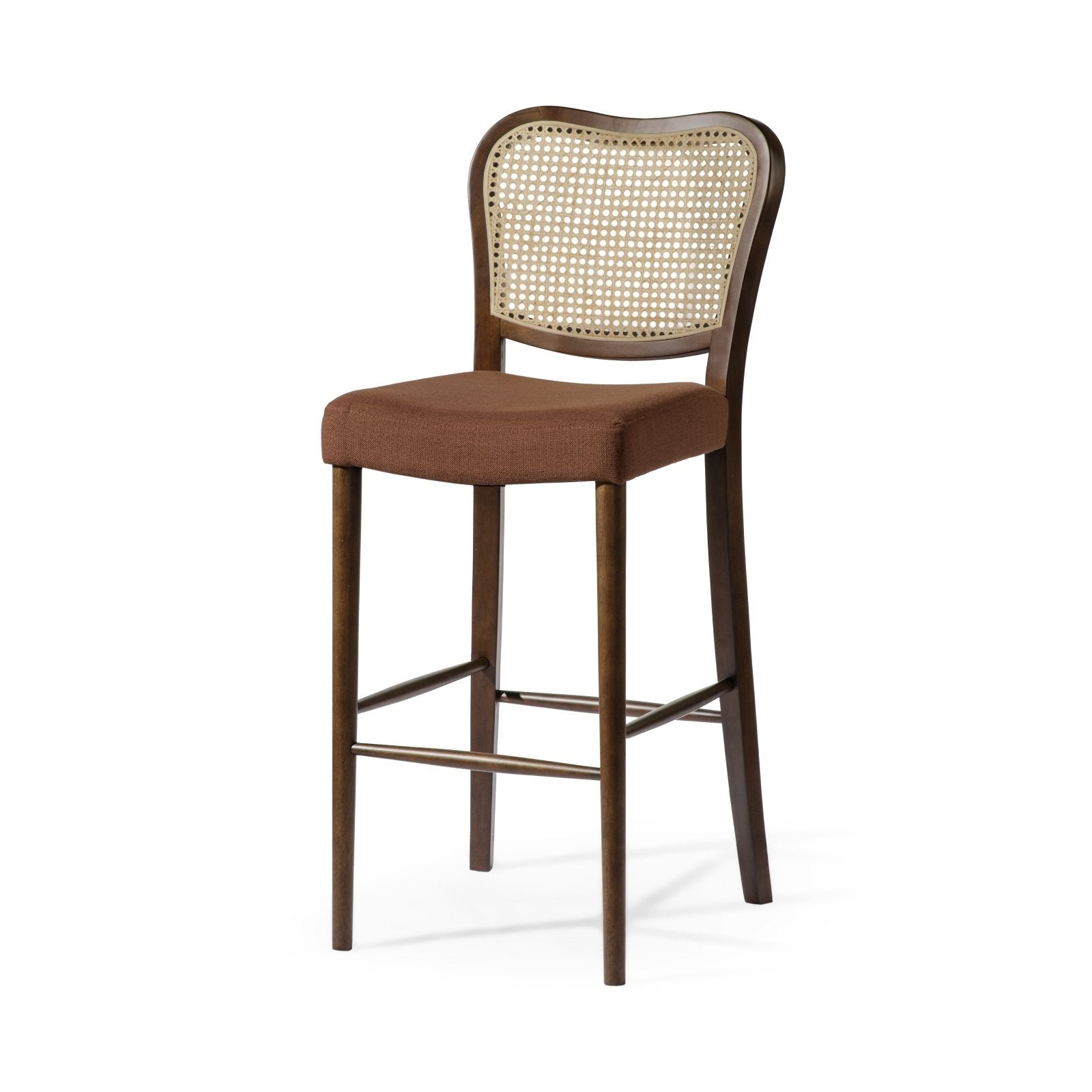 Vera Bar Stool In Aged Brown With Clay Brown Upholstery in Stools by Maven Lane