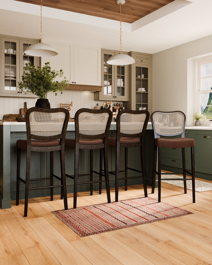 Vera Bar Stool In Aged Brown With Clay Brown Upholstery in Stools by Maven Lane