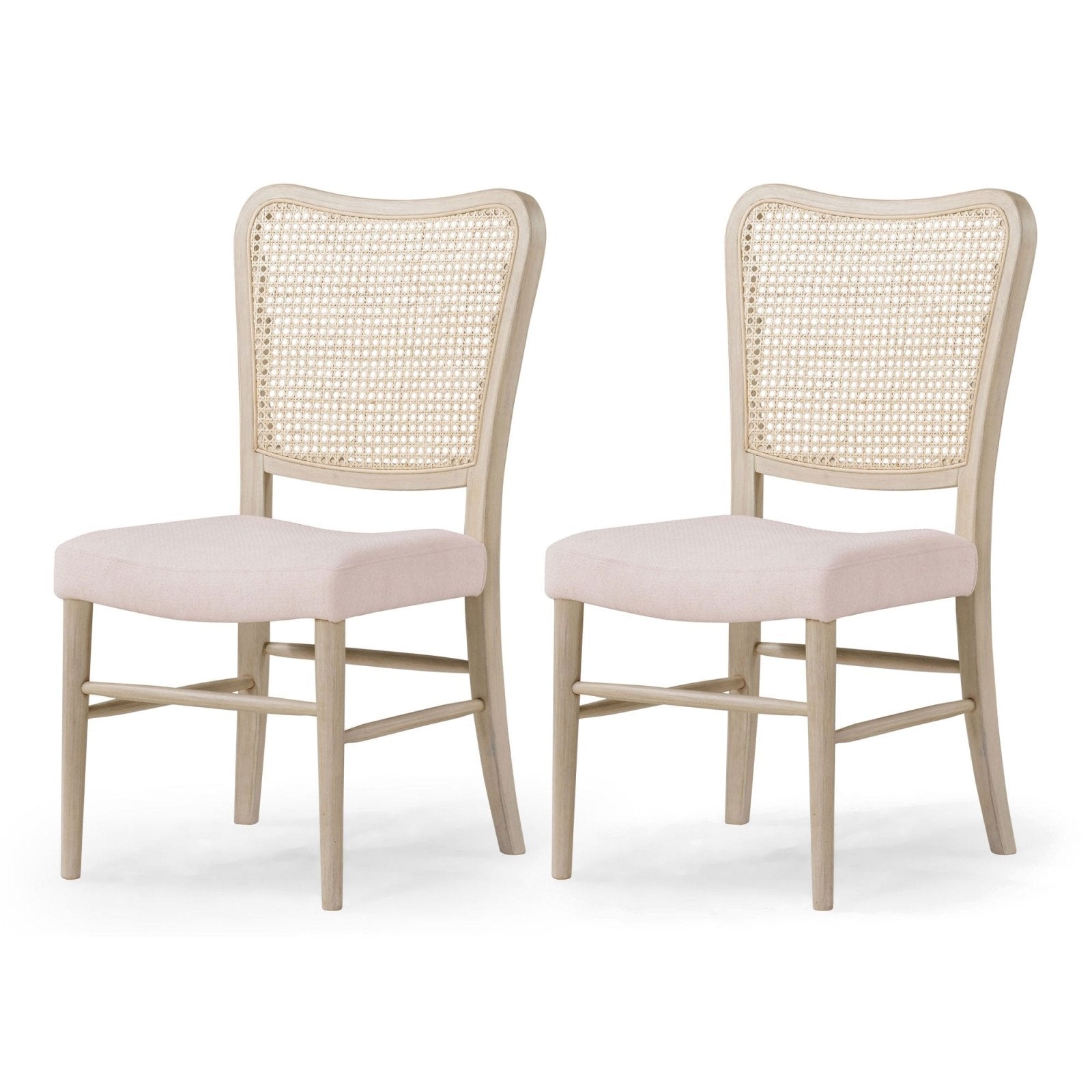 Vera Classical Wooden Dining Chair In Antiqued White Finish With Cream Weave Fabric Upholstery, Set Of 2 in Maven Lane by Maven Lane