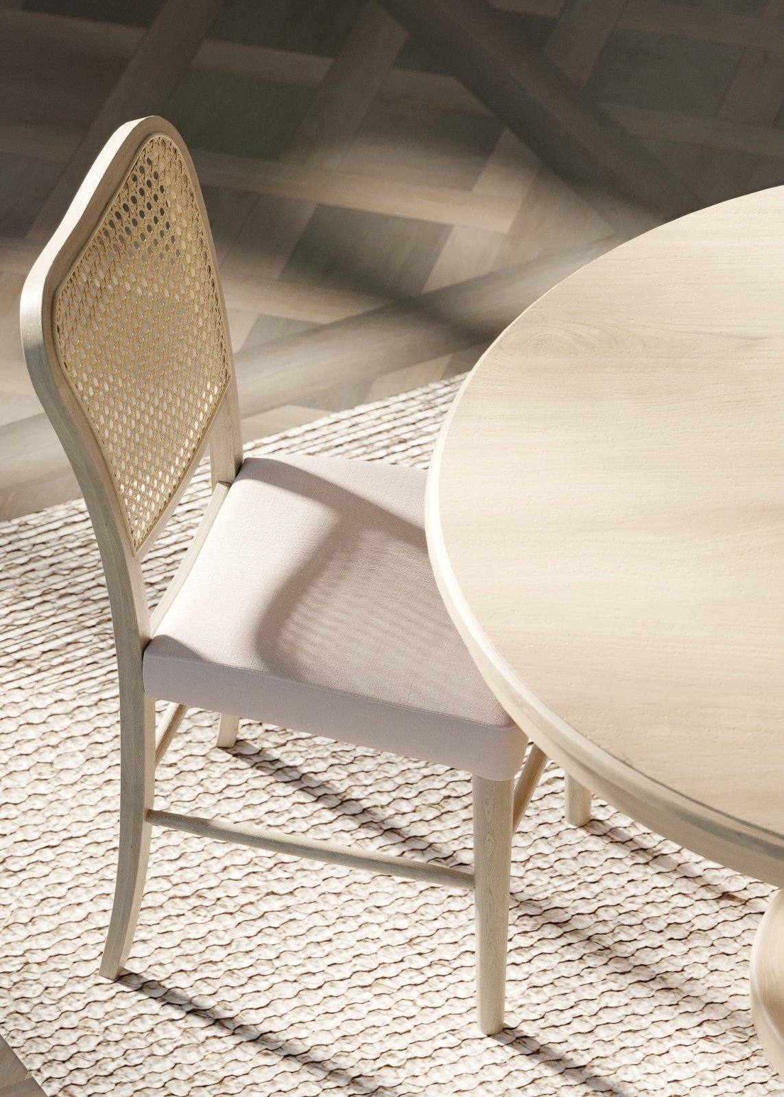 Vera Classical Wooden Dining Chair In Antiqued White Finish With Cream Weave Fabric Upholstery, Set Of 2 in Maven Lane by Maven Lane