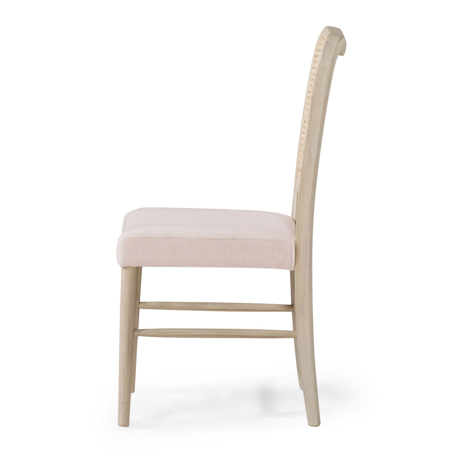 Vera Classical Wooden Dining Chair In Antiqued White Finish With Cream Weave Fabric Upholstery, Set Of 2 in Maven Lane by Maven Lane