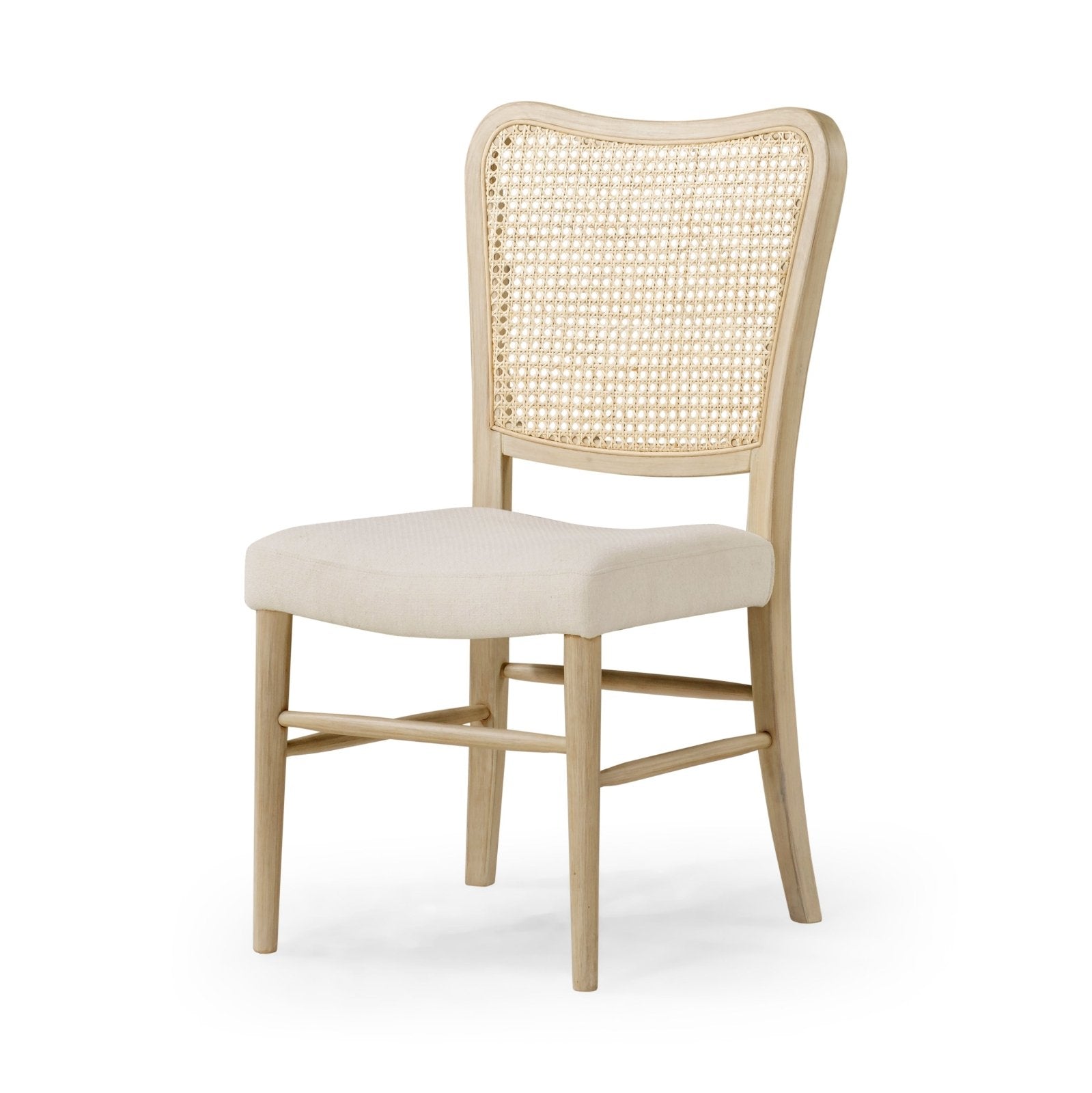 Vera Classical Wooden Dining Chair In Antiqued White Finish With Cream Weave Fabric Upholstery, Set Of 2 in Maven Lane by Maven Lane