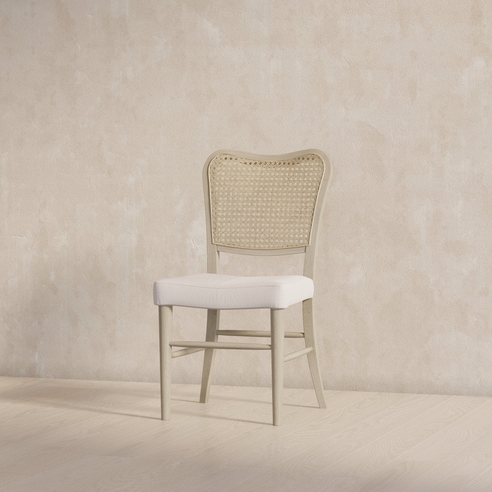 Vera Classical Wooden Dining Chair In Antiqued White Finish With Cream Weave Fabric Upholstery, Set Of 2 in Maven Lane by Maven Lane