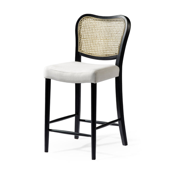 Vera Counter Stool In Aged Black With Snow White Upholstery in Stools by Maven Lane