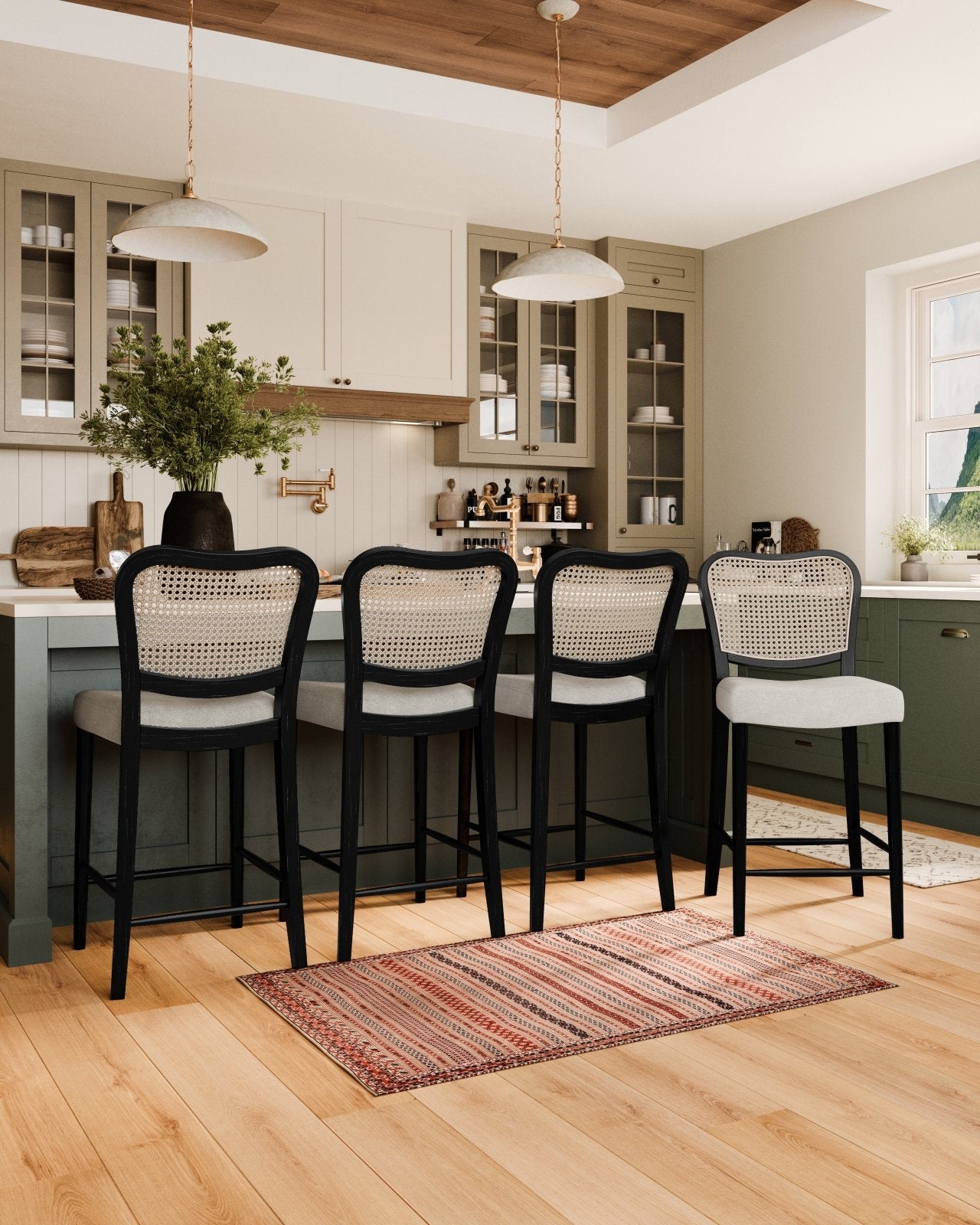 Vera Counter Stool In Aged Black With Snow White Upholstery in Stools by Maven Lane