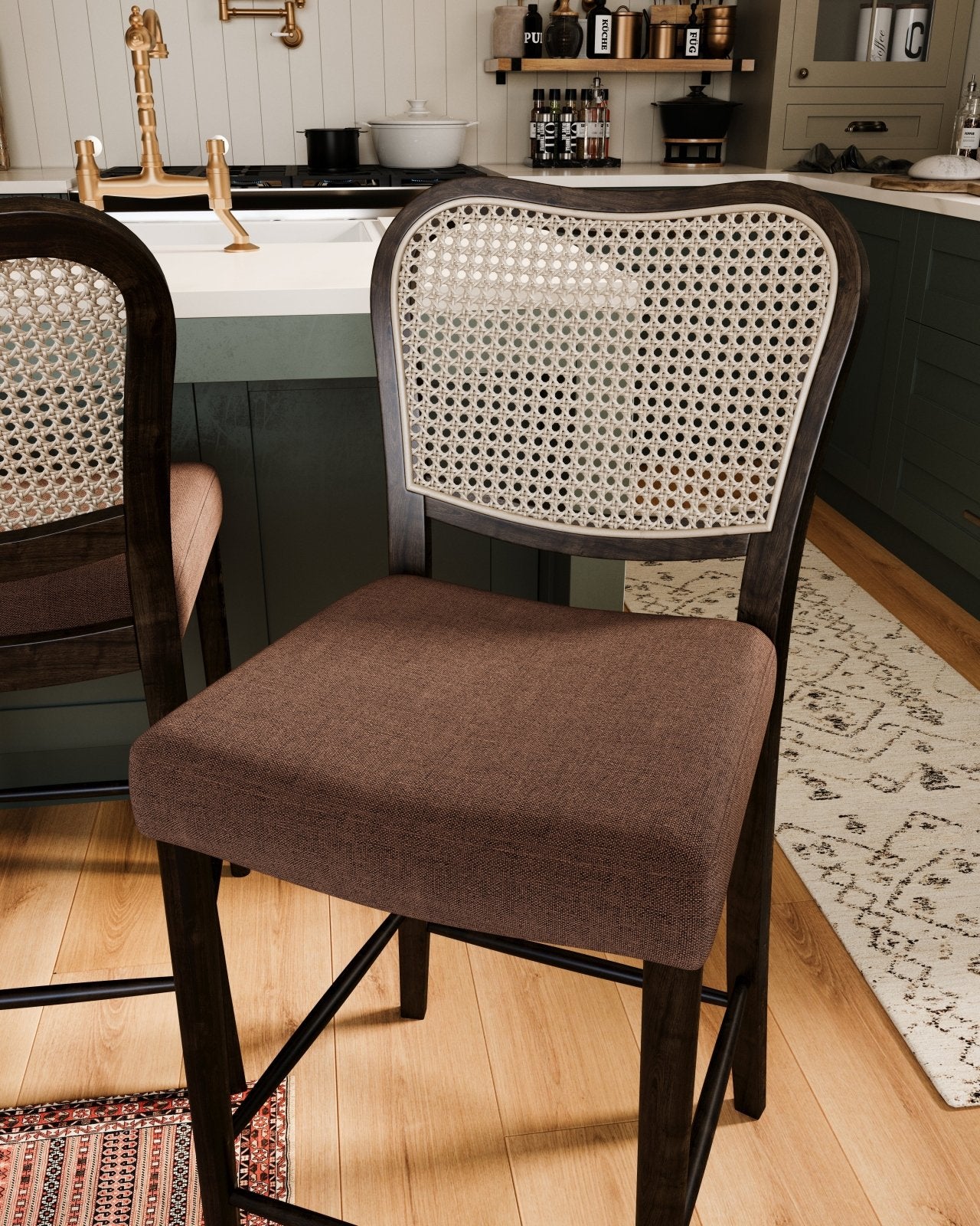 Vera Counter Stool In Aged Brown With Clay Brown Upholstery in Stools by Maven Lane