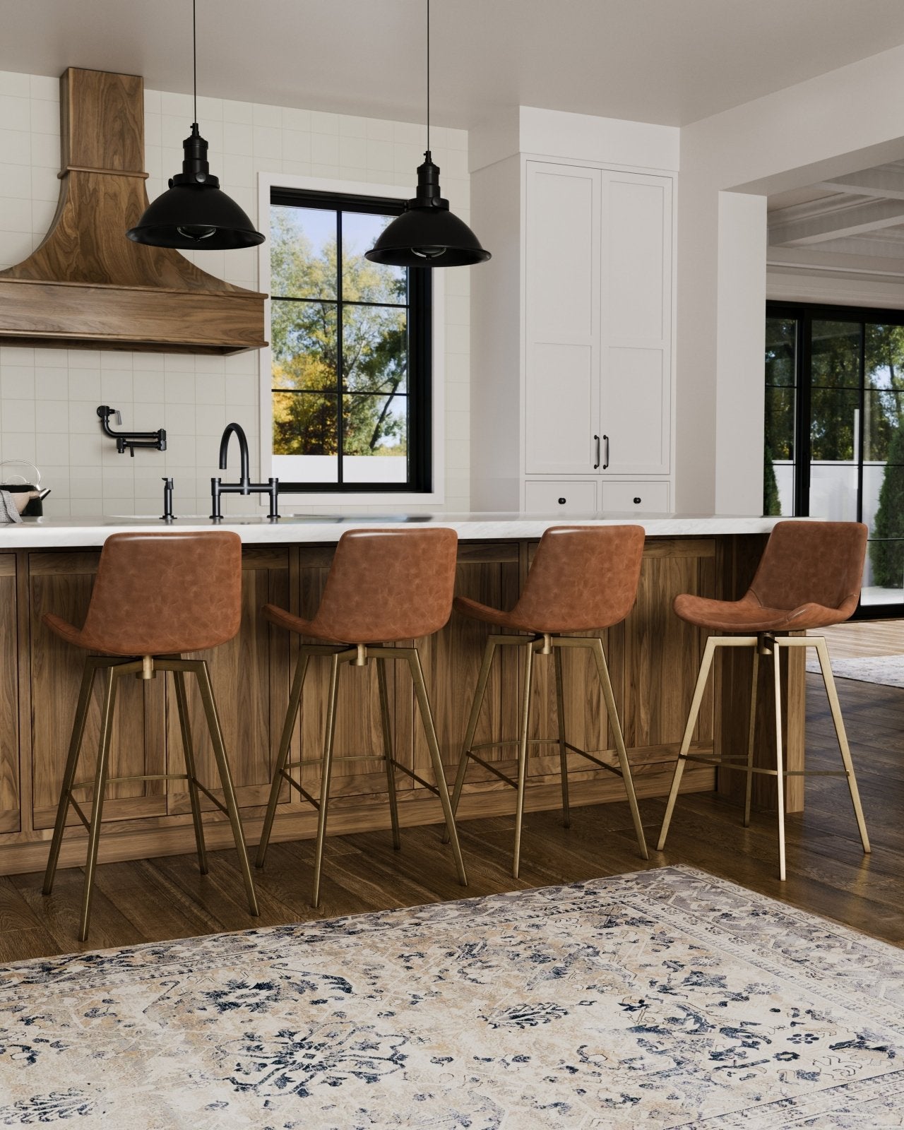 Victor Bar Stool Antiqued Brass with Cocoa Brown Vegan Leather in Stools by Maven Lane