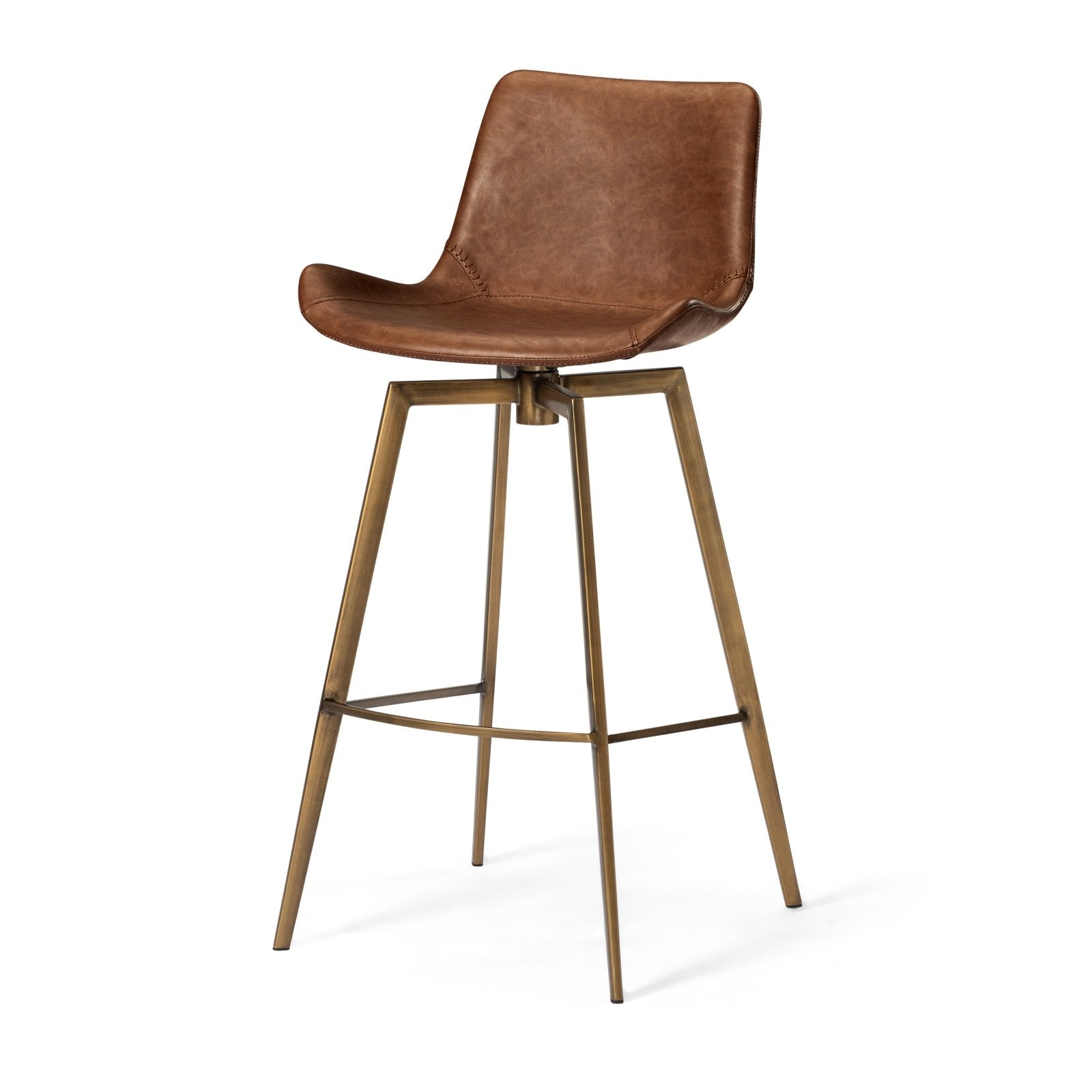 Victor Bar Stool Antiqued Brass with Cocoa Brown Vegan Leather in Stools by Maven Lane