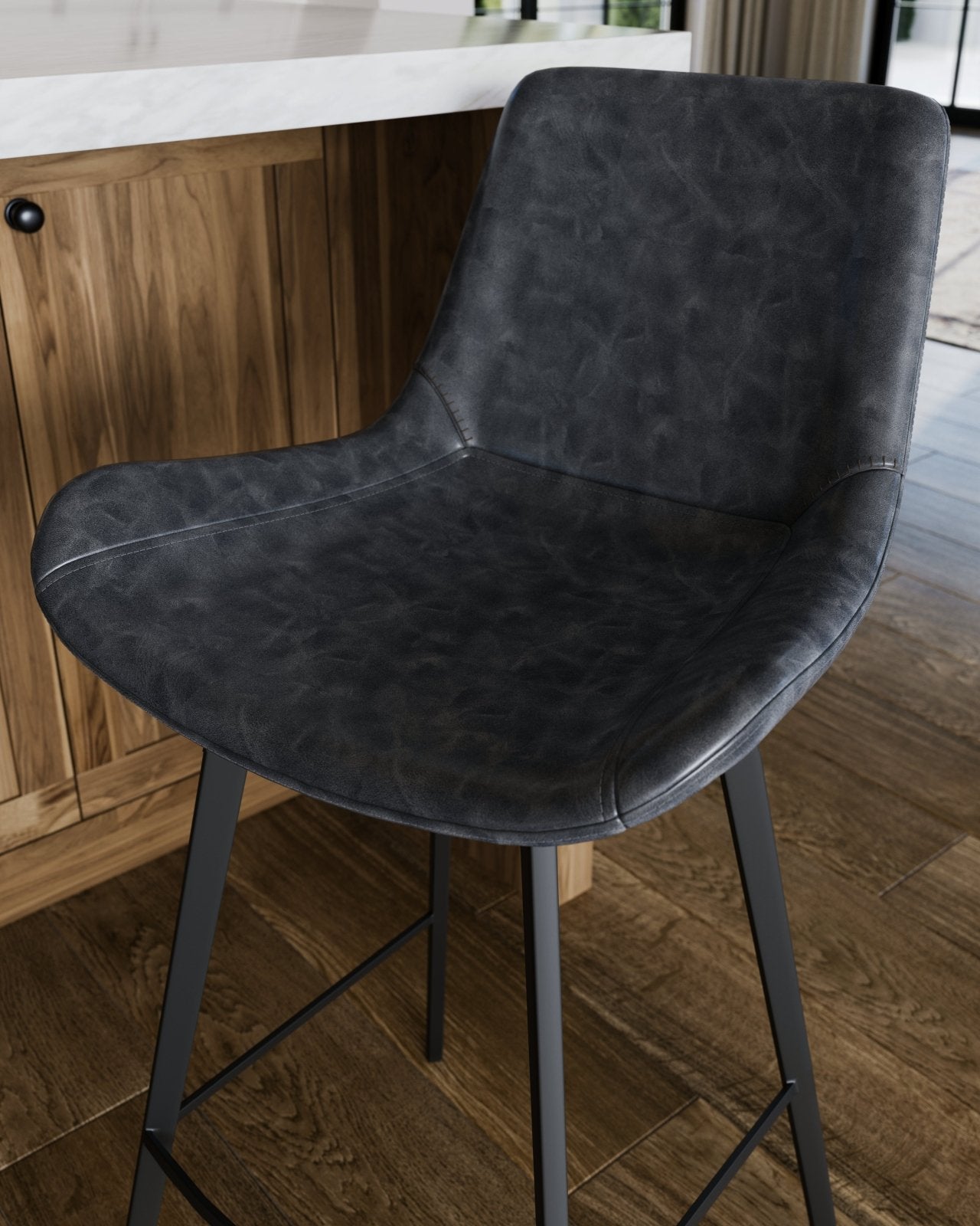 Victor Bar Stool In Matte Black Frame With Charcoal Vegan Leather in Stools by Maven Lane