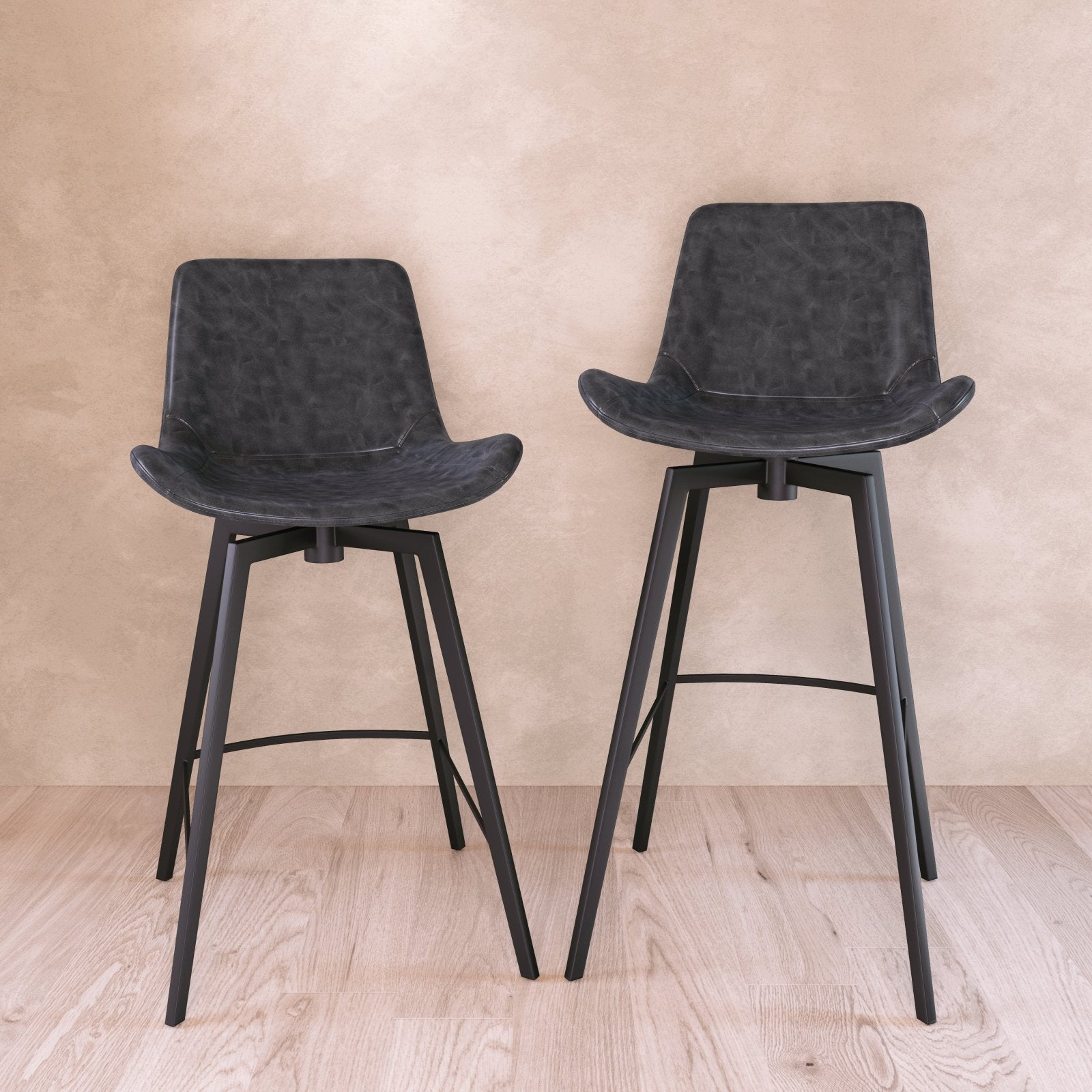 Victor Bar Stool In Matte Black Frame With Charcoal Vegan Leather in Stools by Maven Lane