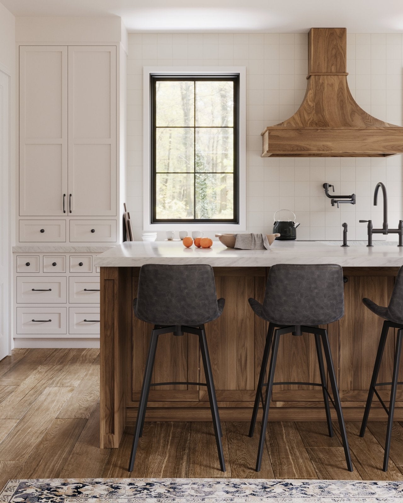 30" Victor Bar Stool in Matte Black Frame with Charcoal Vegan Leather in Stools by Maven Lane
