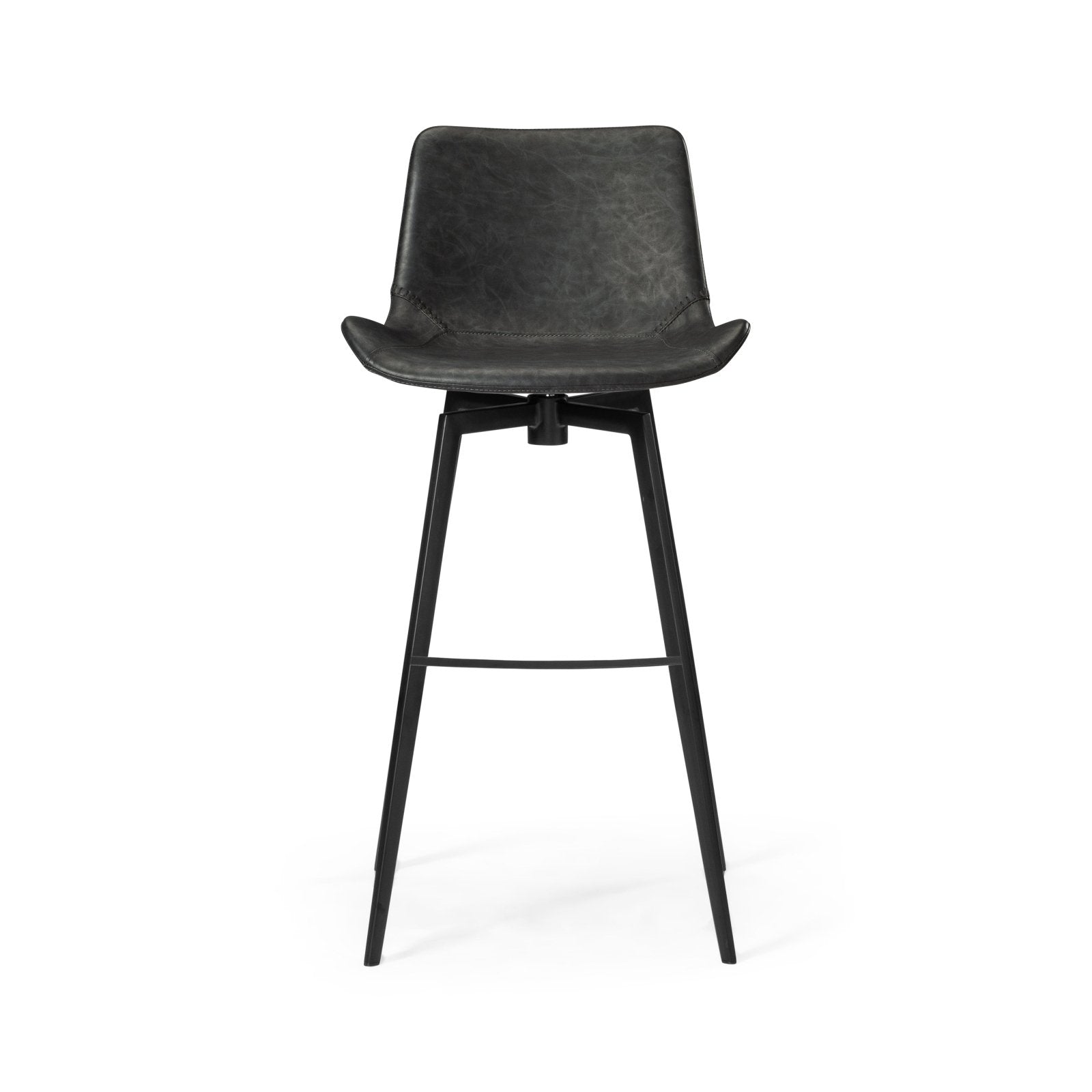 Victor Bar Stool In Matte Black Frame With Charcoal Vegan Leather in Stools by Maven Lane