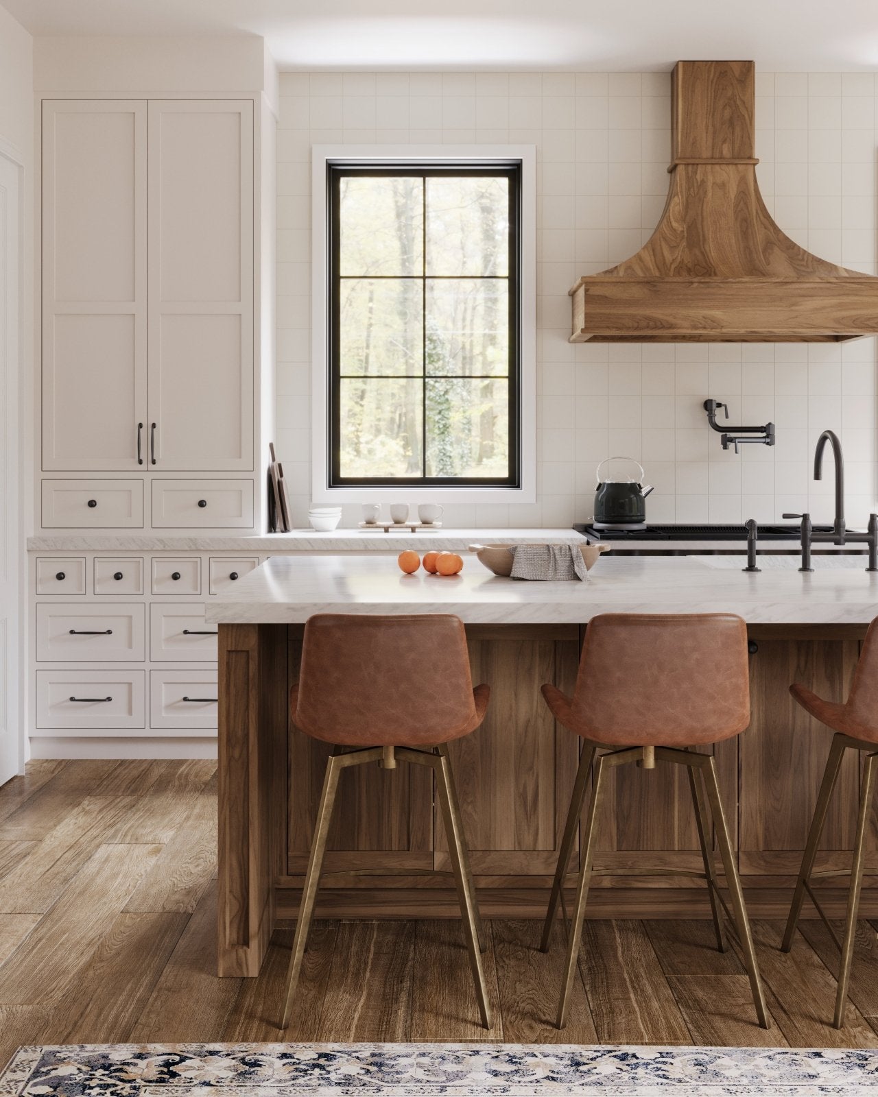 Victor Counter Stool Antiqued Brass with Cocoa Brown Vegan Leather in Stools by Maven Lane