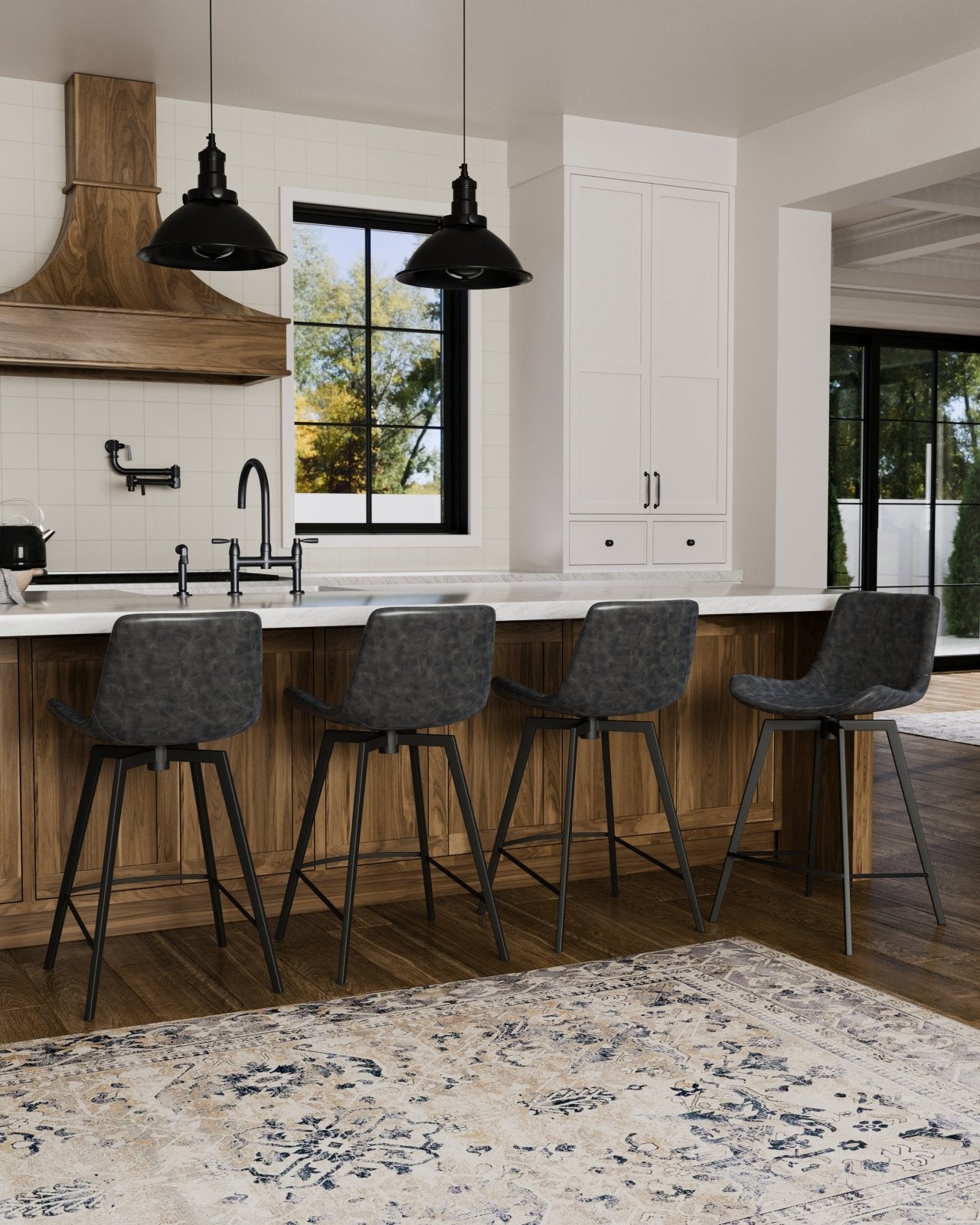 26" Victor Counter Stool in Matte Black Frame with Charcoal Vegan Leather in Stools by Maven Lane