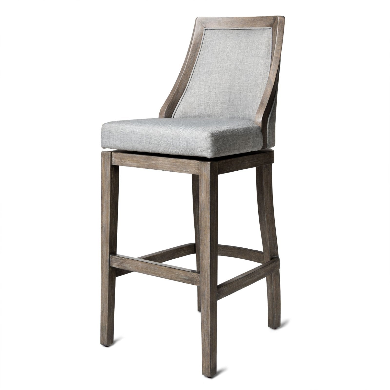 Vienna Bar Stool in Reclaimed Oak Finish with Ash Grey Fabric Upholstery in Stools by Maven Lane