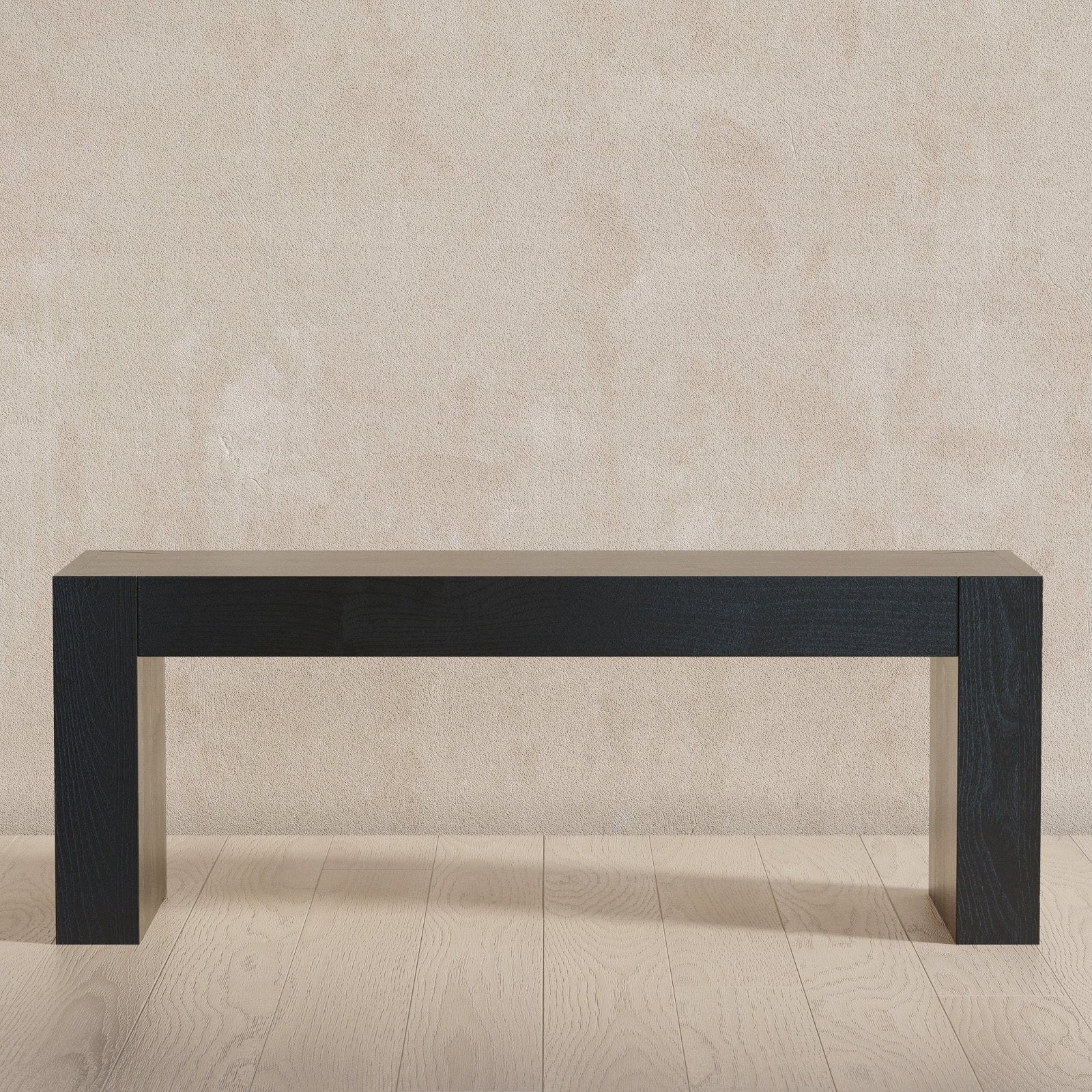 Zeno Organic Wooden Bench in Weathered Black Finish in Bench by Maven Lane