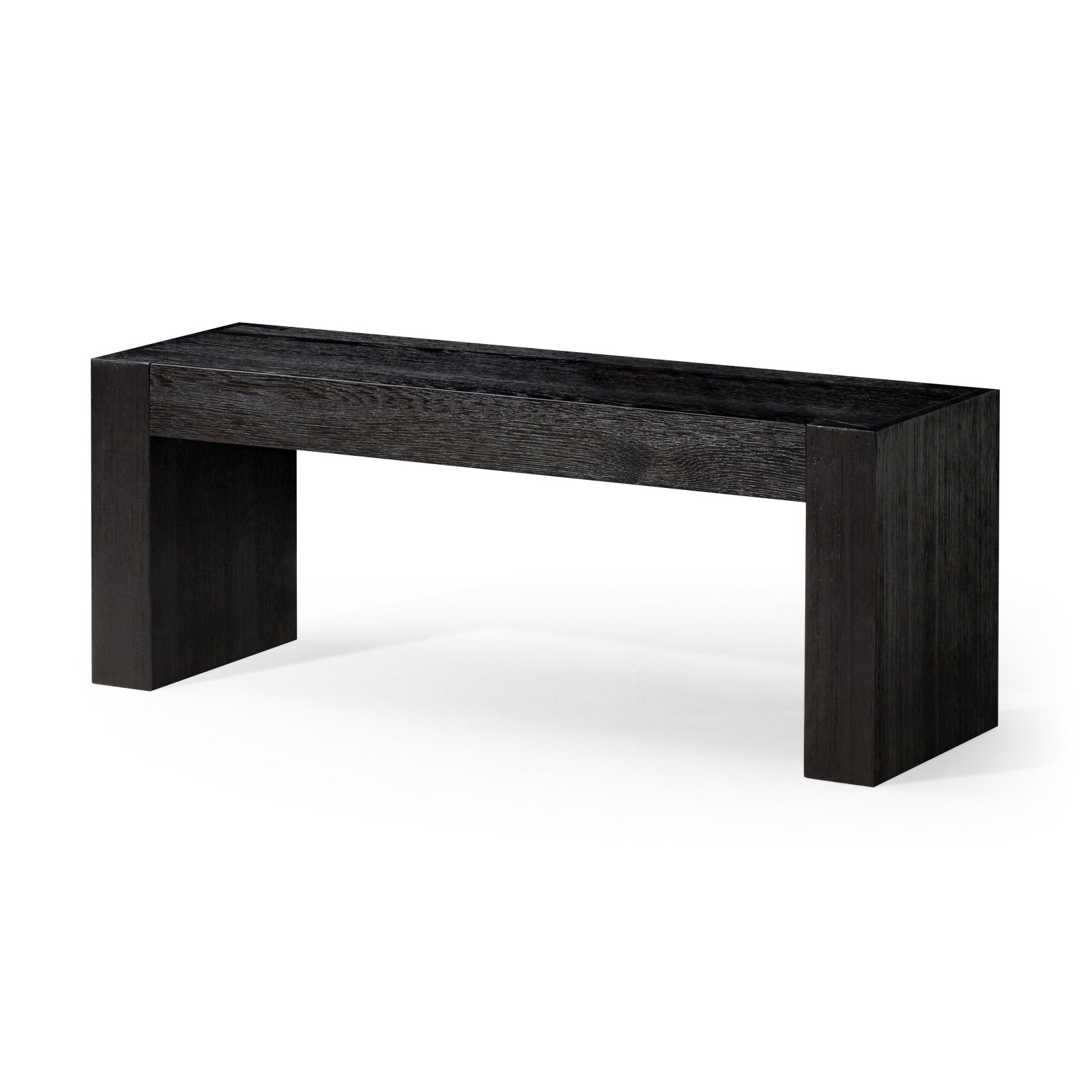 Zeno Organic Wooden Bench in Weathered Black Finish in Bench by Maven Lane