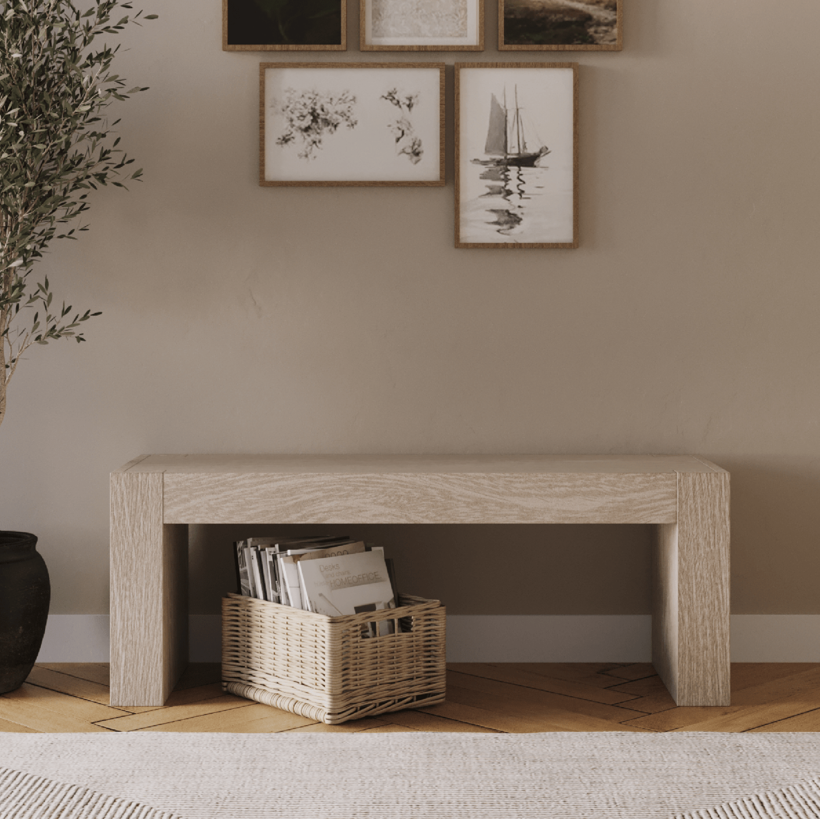 Zeno Organic Wooden Bench in Weathered Grey Finish in Bench by Maven Lane