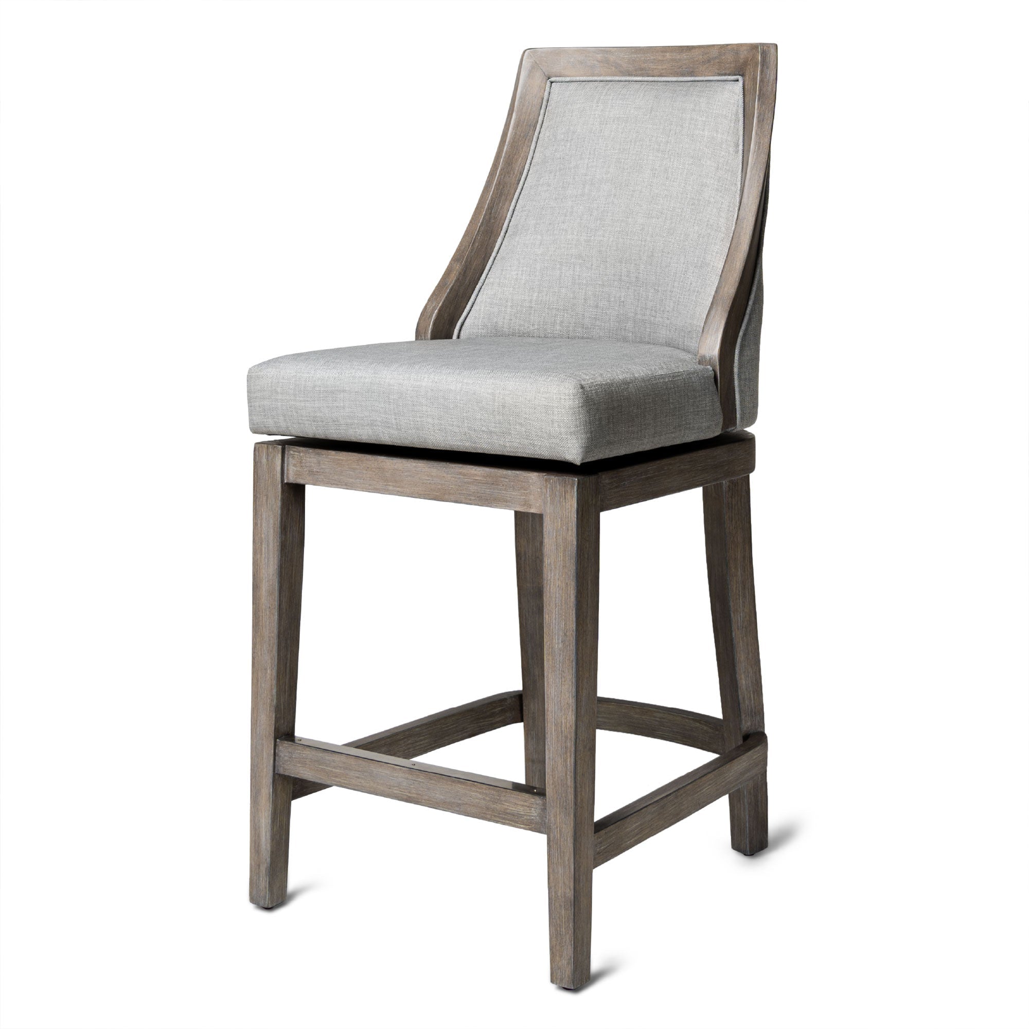 Vienna Counter Stool in Reclaimed Oak Finish with Ash Grey Fabric Upholstery in Stools by Maven Lane