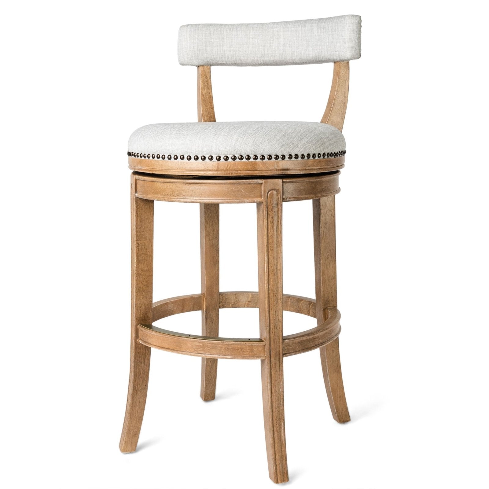 Alexander Bar Stool in Weathered Oak Finish with Sand Color Fabric Upholstery in Stools by Maven Lane