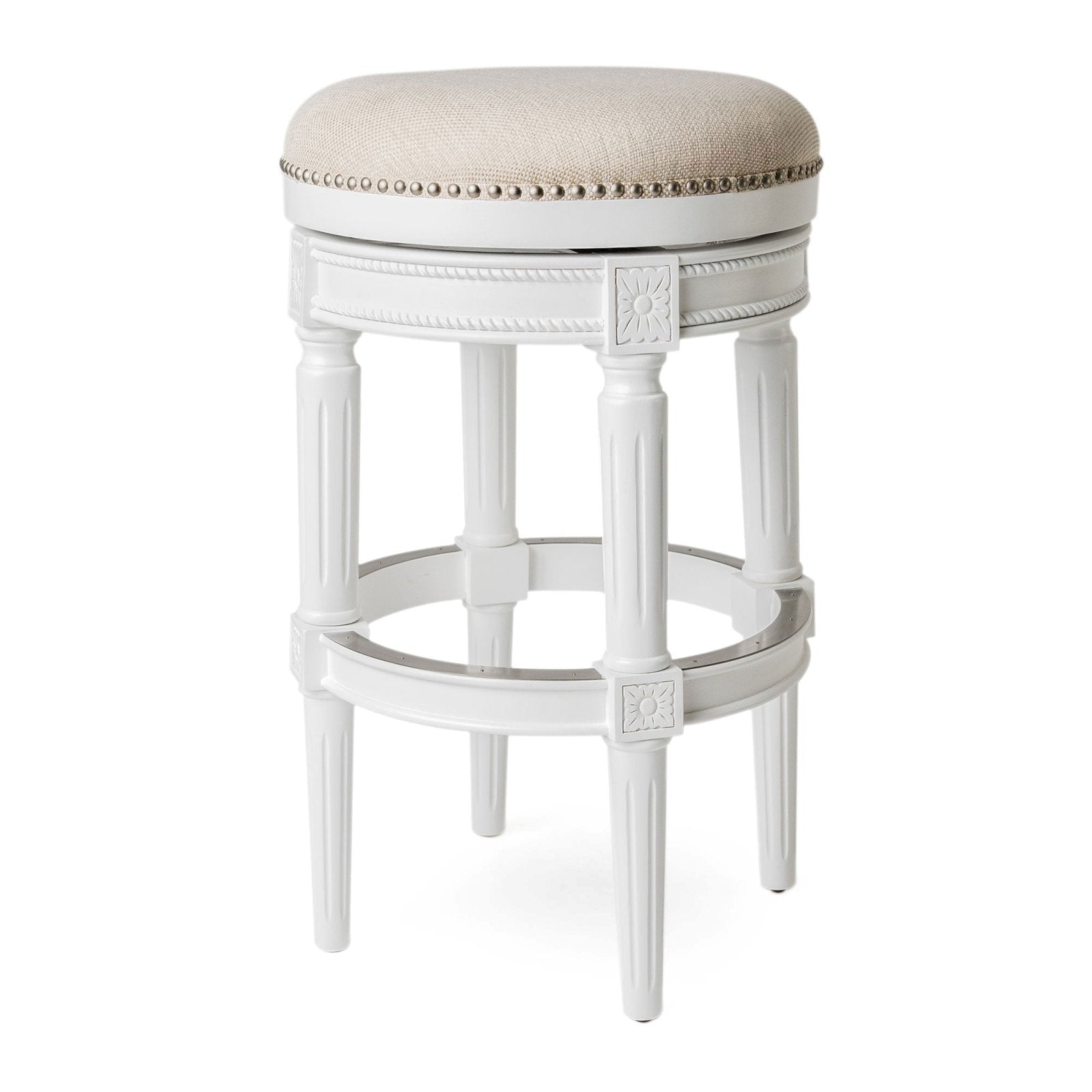 Pullman Backless Bar Stool in Alabaster White Finish with Cream Fabric Upholstery in Stools by Maven Lane