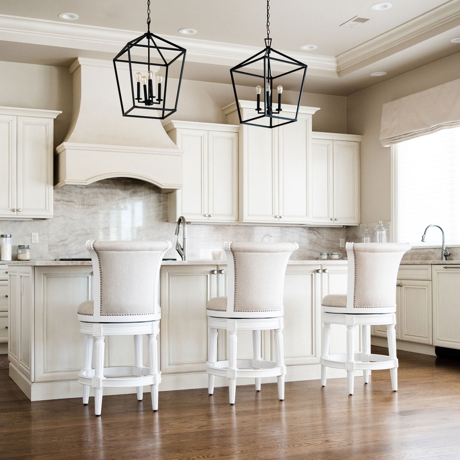 Pullman Bar Stool in Alabaster White Finish with Cream Fabric Upholste