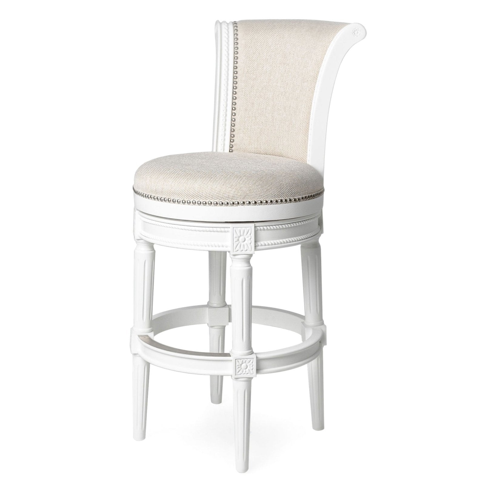 Pullman Bar Stool in Alabaster White Finish with Cream Fabric Upholstery in Stools by Maven Lane