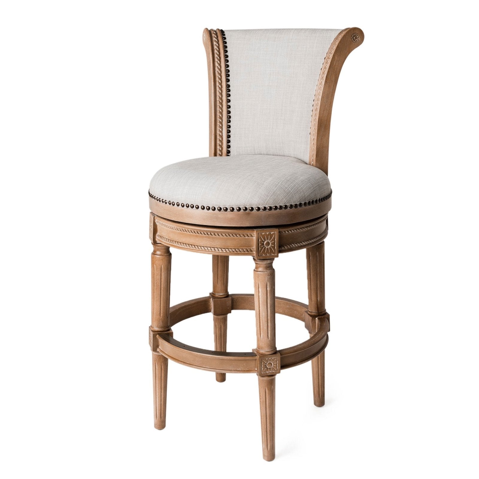 Pullman Bar Stool in Weathered Oak Finish with Sand Color Fabric Upholstery in Stools by Maven Lane